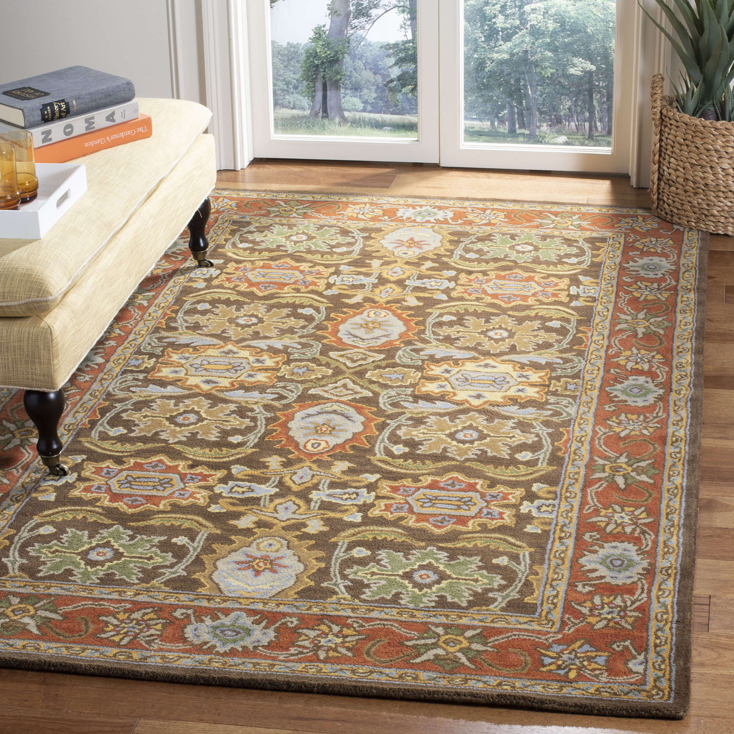 Safavieh HG734B-8 Heritage Peshwar 8 x 10 (ft) Tufted Wool Chocolate/Tangerine Rectangular Indoor Floral/Botanical Oriental Area rug