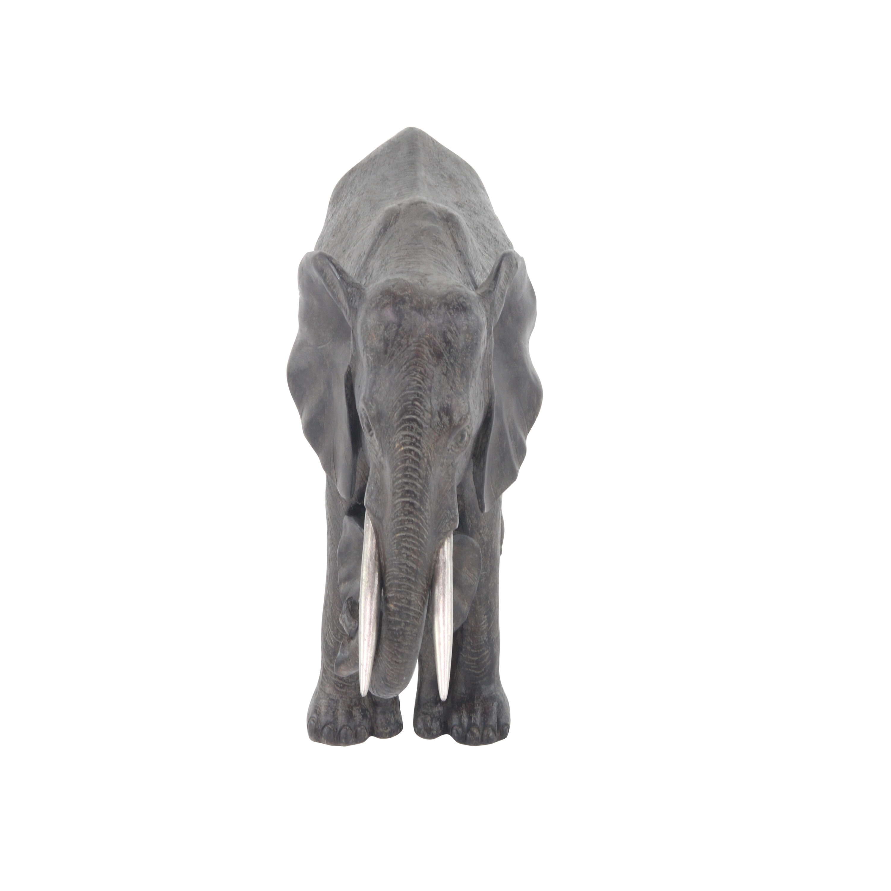 Gray Resin Elephant Mother and Calf Sculpture
