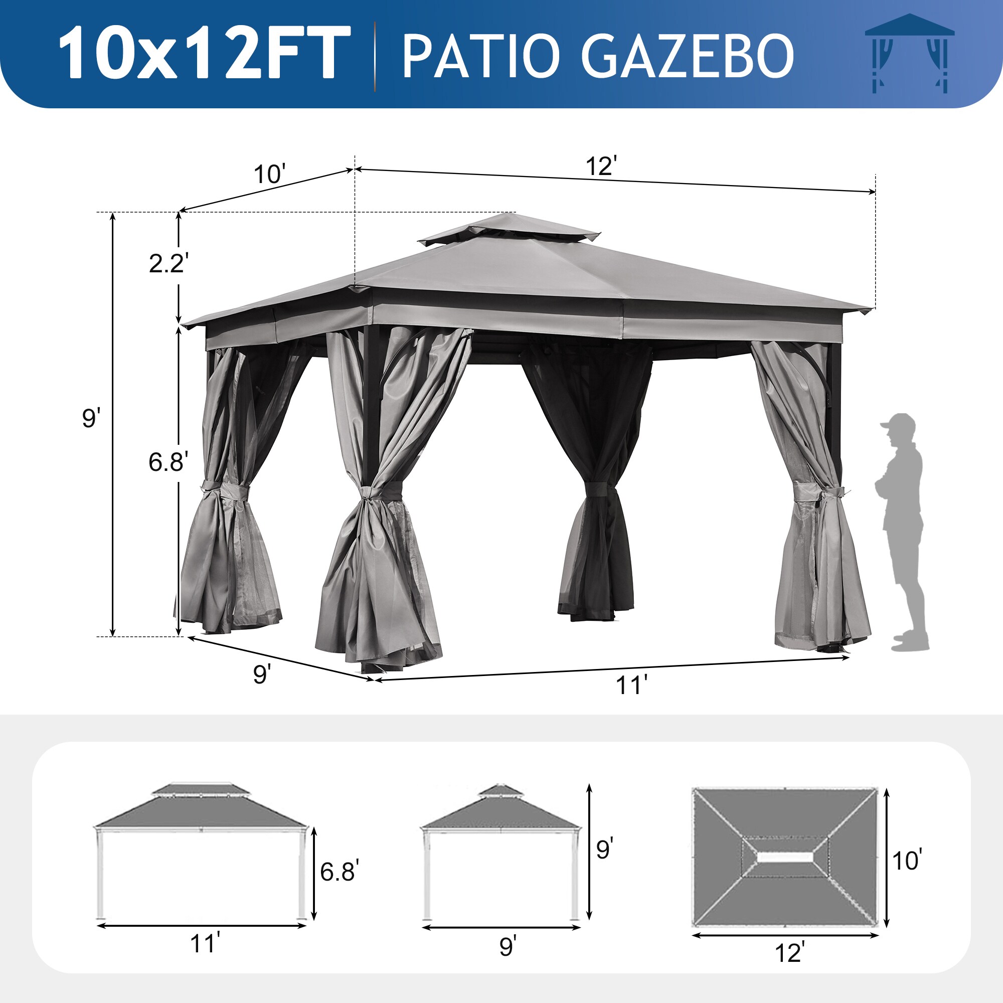 SINOFURN SYB260042GY Wood-Resin-Gazebos - View #4
