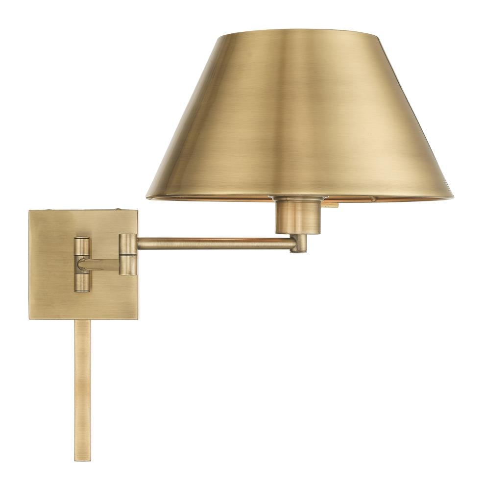 Antique Brass Swing Arm Wall Lamp with Satin Shade