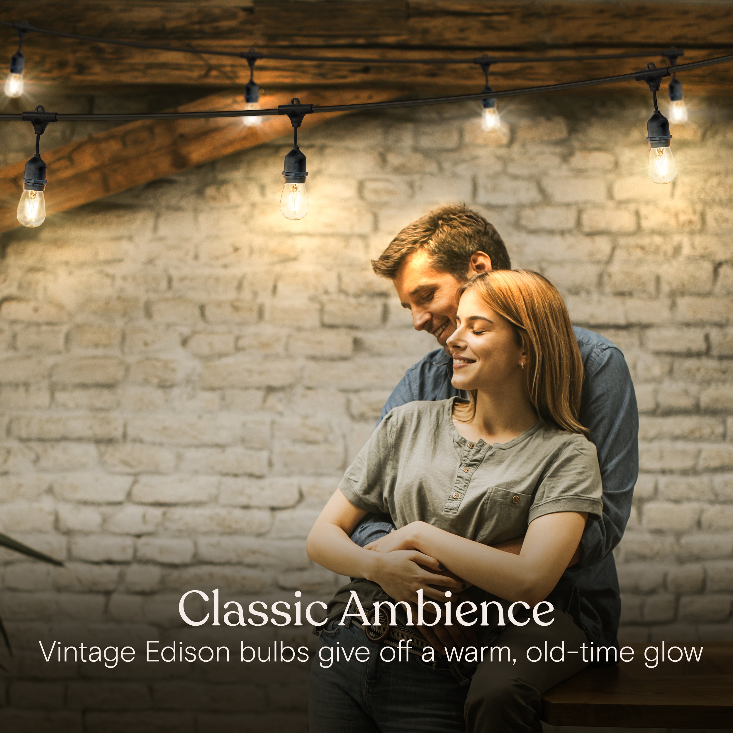48ft Warm White LED Outdoor String Lights with Black Cord