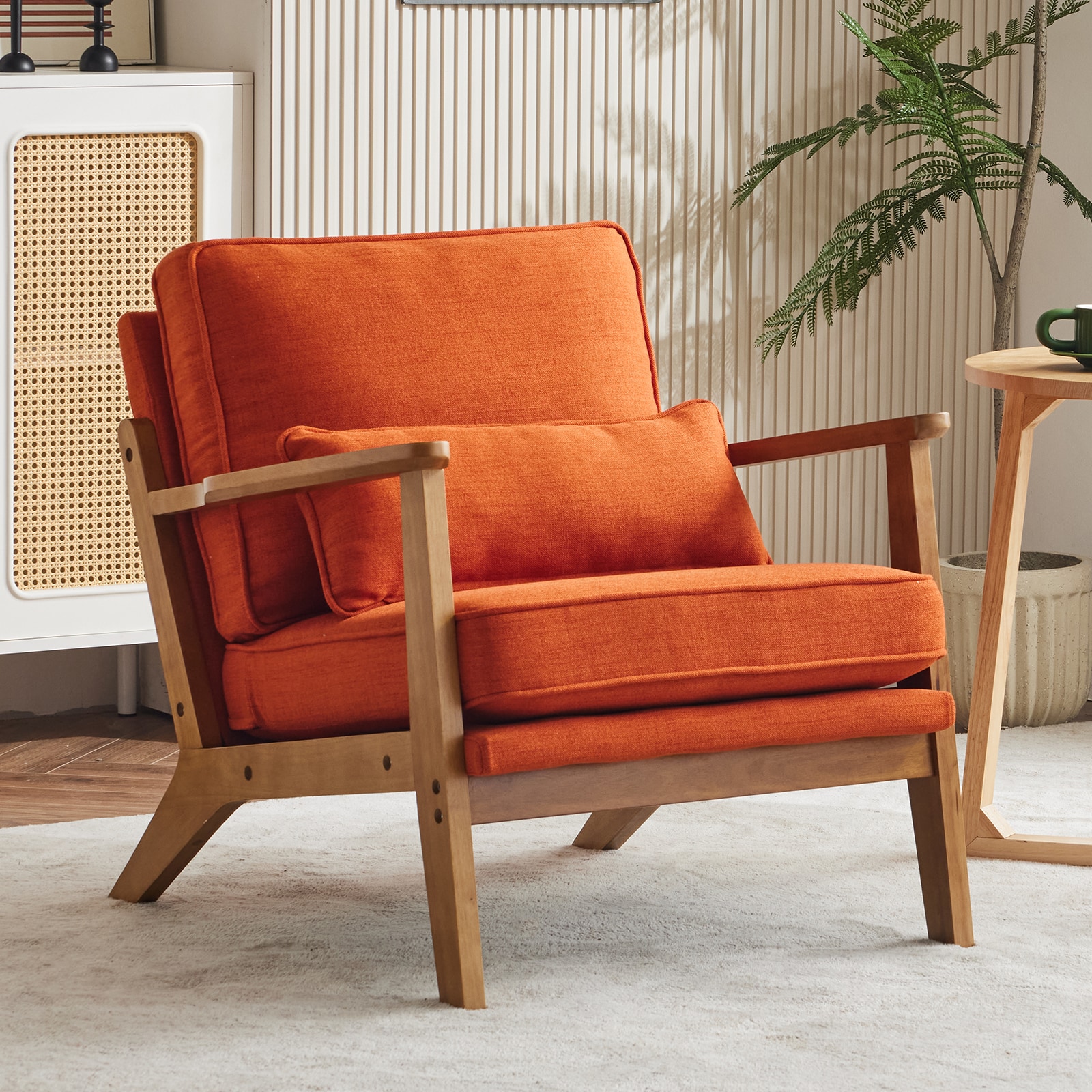 Outopee LO2G98000060 Casual Orange Linen Accent Chair
