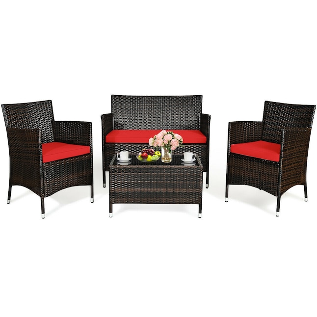Clihome Outdoor Wicker Furniture Set 4 Piece Rattan Patio Conversation With Cushions In The Sets Department At Com - Outdoor Wicker Furniture Sofa Sets