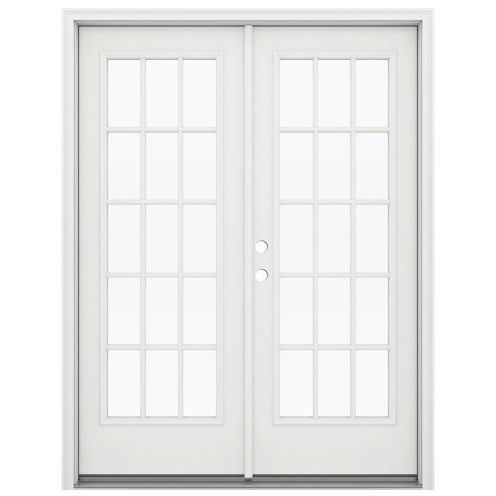 JELD-WEN 60-in x 80-in x 4-9/16-in Jamb Low-e Simulated Divided Light Modern White Fiberglass French Right-Hand Inswing Double Patio Door Brickmould -  LOWOLJW184100023