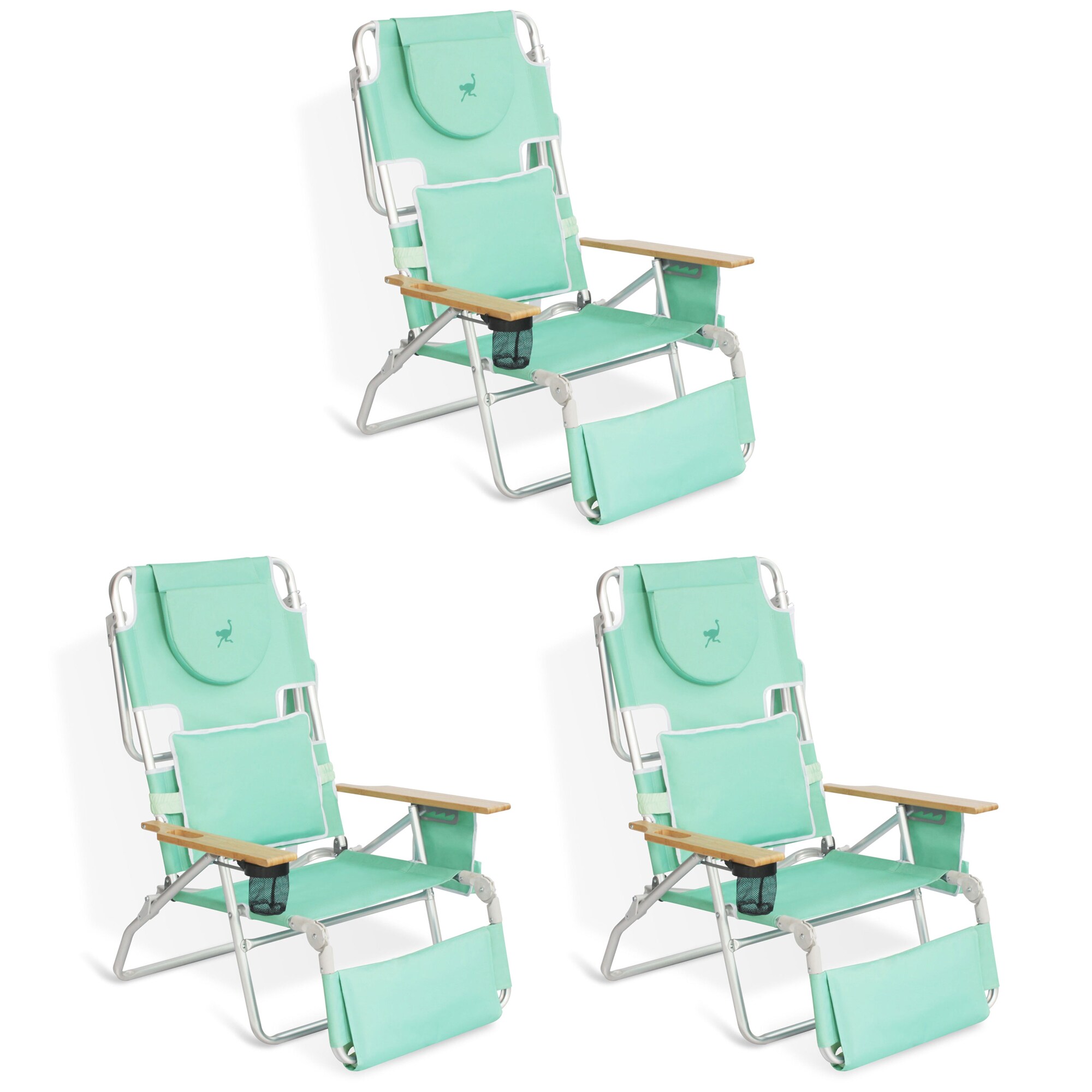 Ostrich 323243 Teal - 3 Pack Folding Beach chair Adjustable and