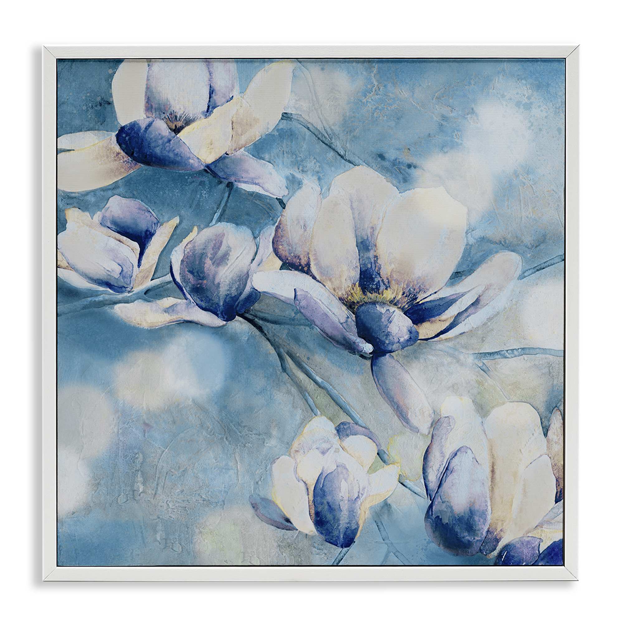Stupell Industries BS-279-WFR-17X17 Blue Flowers and Bokeh White Framed Giclee Art By Carol Robinson 17 x 17