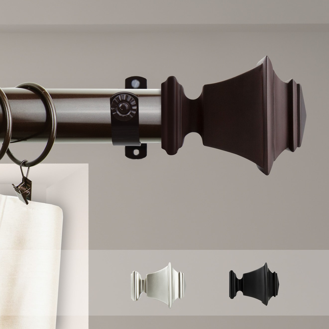 Hart & Harlow LO-150-25-115-7 1.5-in Brooke 115-in to 165-in Cocoa Steel Single curtain rod with Finials