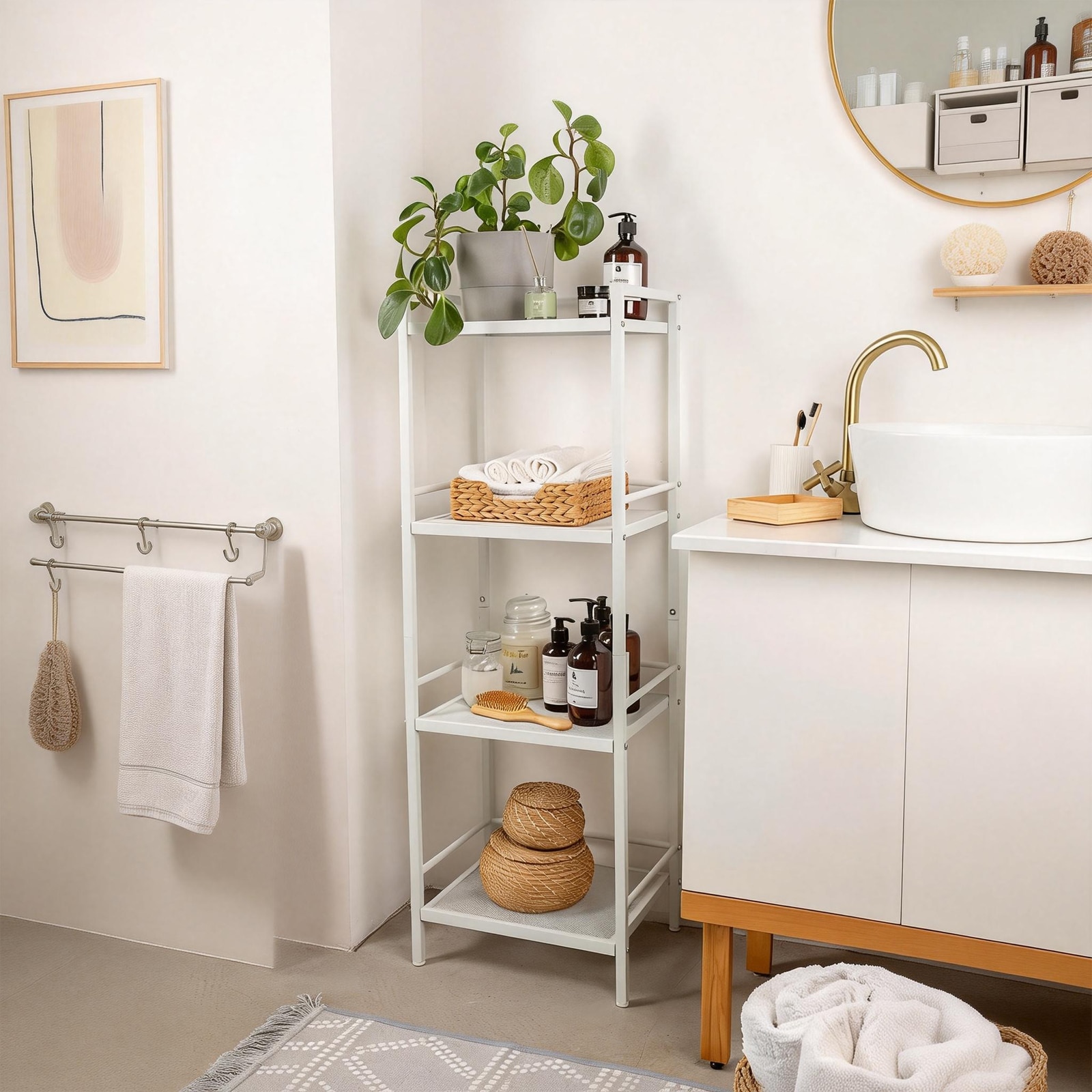 IdealHouse - Space Saving 3 Tier Ladder Shelf Organizer Freestanding Multipurpose Storage Rack fo...