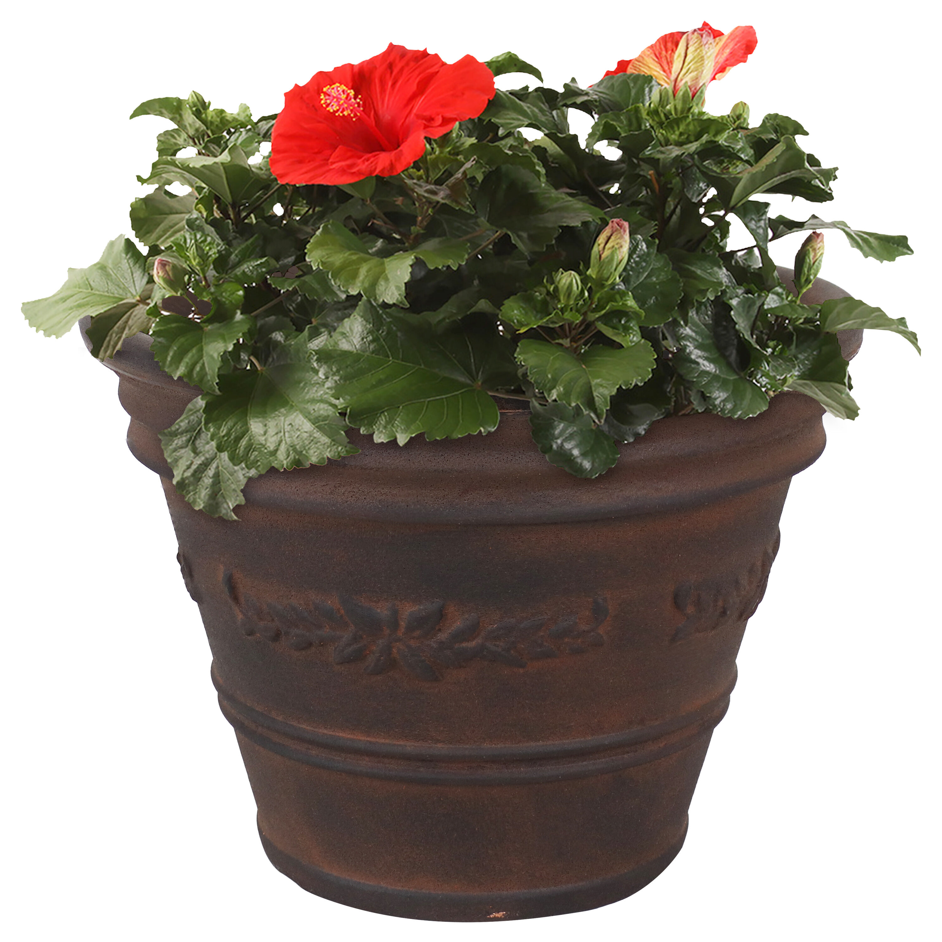Sunnydaze Decor DG-769 Round 7.25-in W Medium Brown Resin Indoor/Outdoor Planter with Drainage Holes