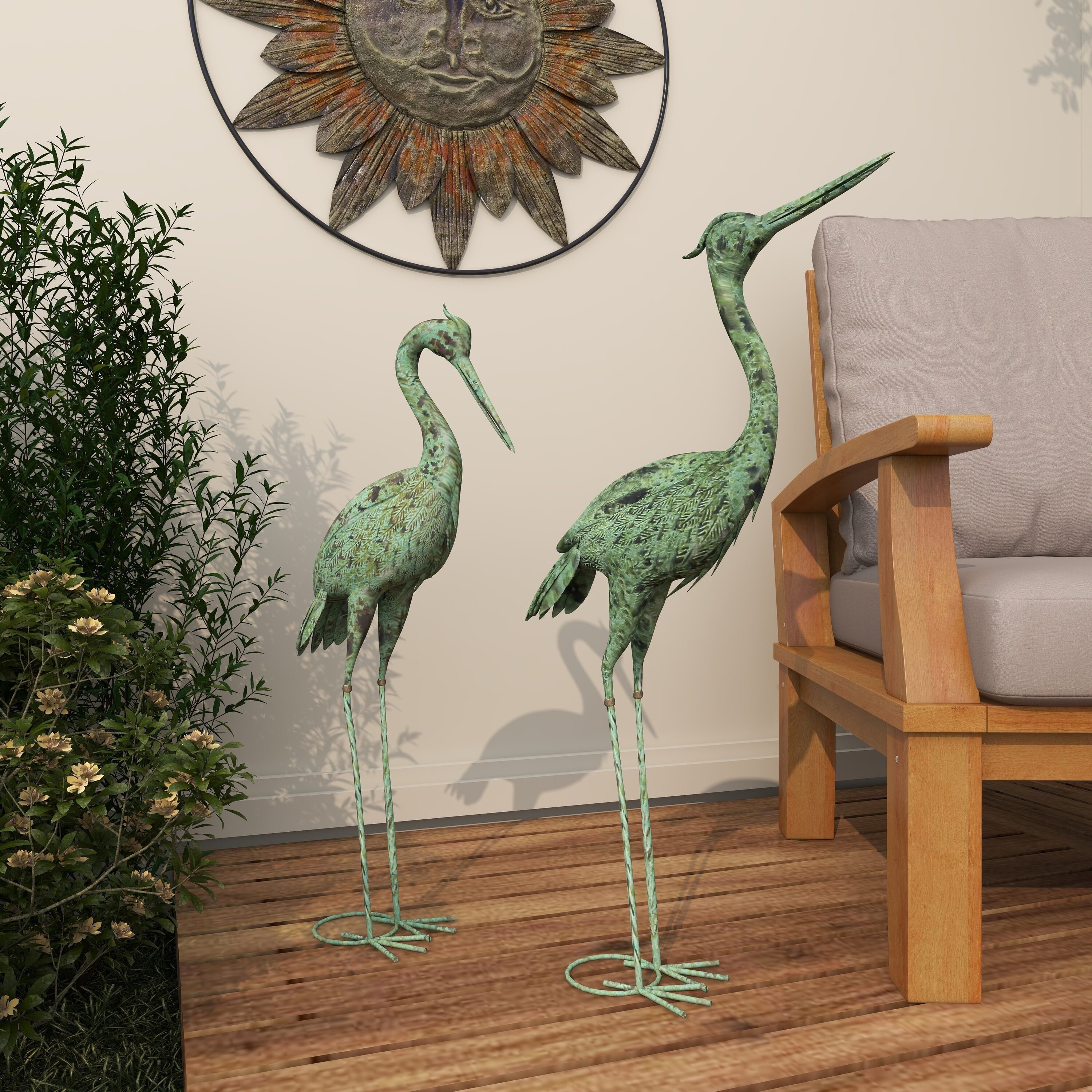 Grayson Lane 74870 47-Inches H x 19-Inches W Green Flamingo Garden Statue