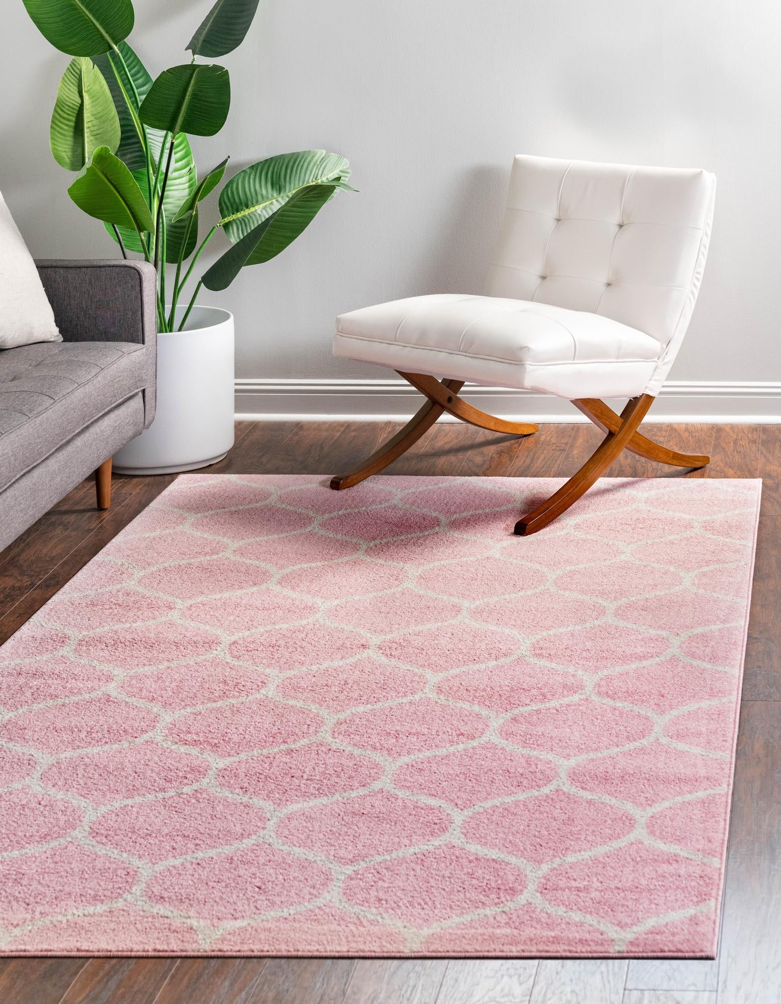 Unique Loom 3140873 Trellis Frieze 8 x 10 (ft) Loomed Polypropylene Light Pink Rectangular Indoor Trellis Area rug