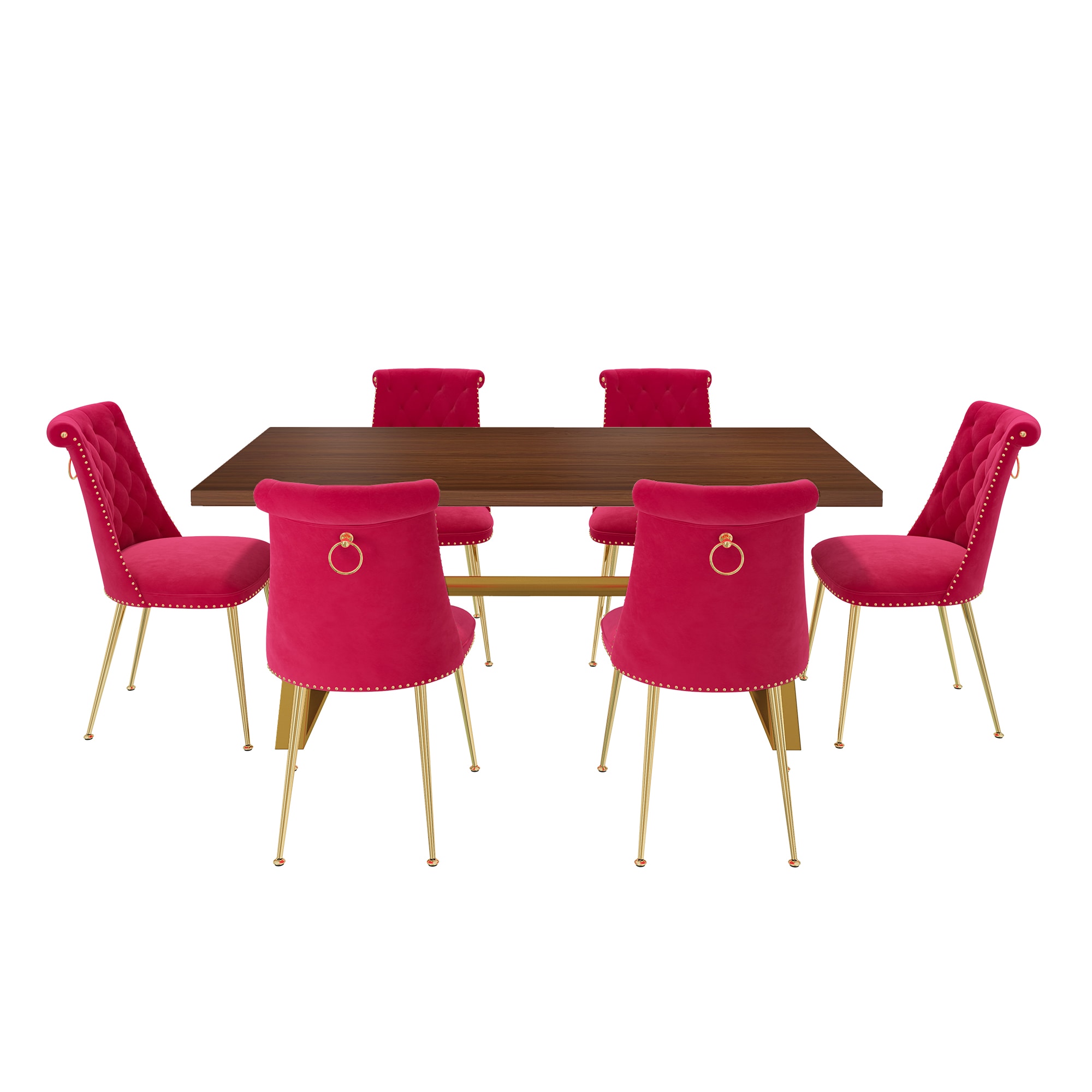 Clihome CL-HTM703ROSE Rose Chair/Brown Table Contemporary/Modern Dining Room Set with Rectangular Table ( Seats 6 )