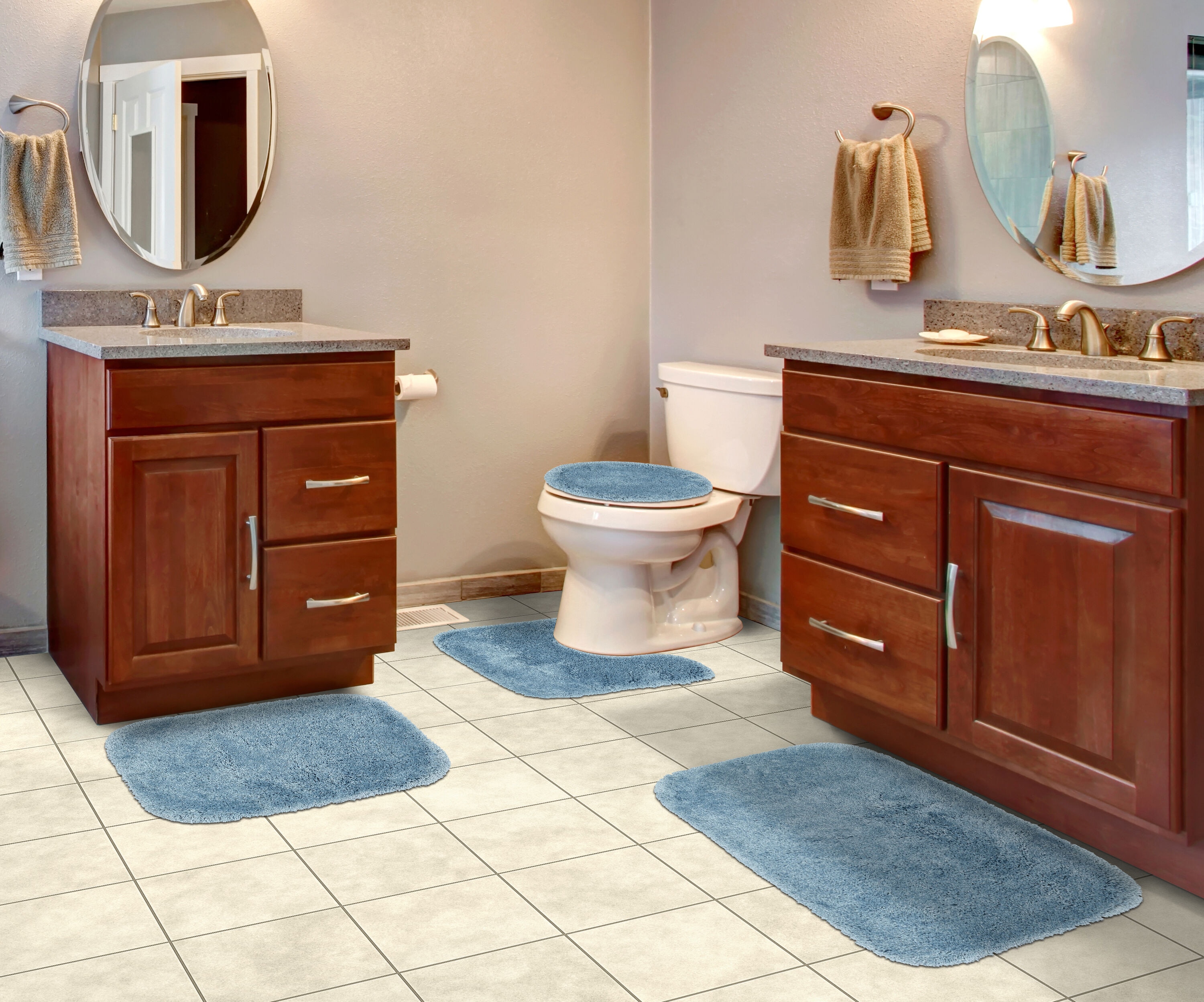 Garland Rug BA130W4P15J4 Finest Luxury 21-in x 34-in Basin Blue Nylon Bath mat set