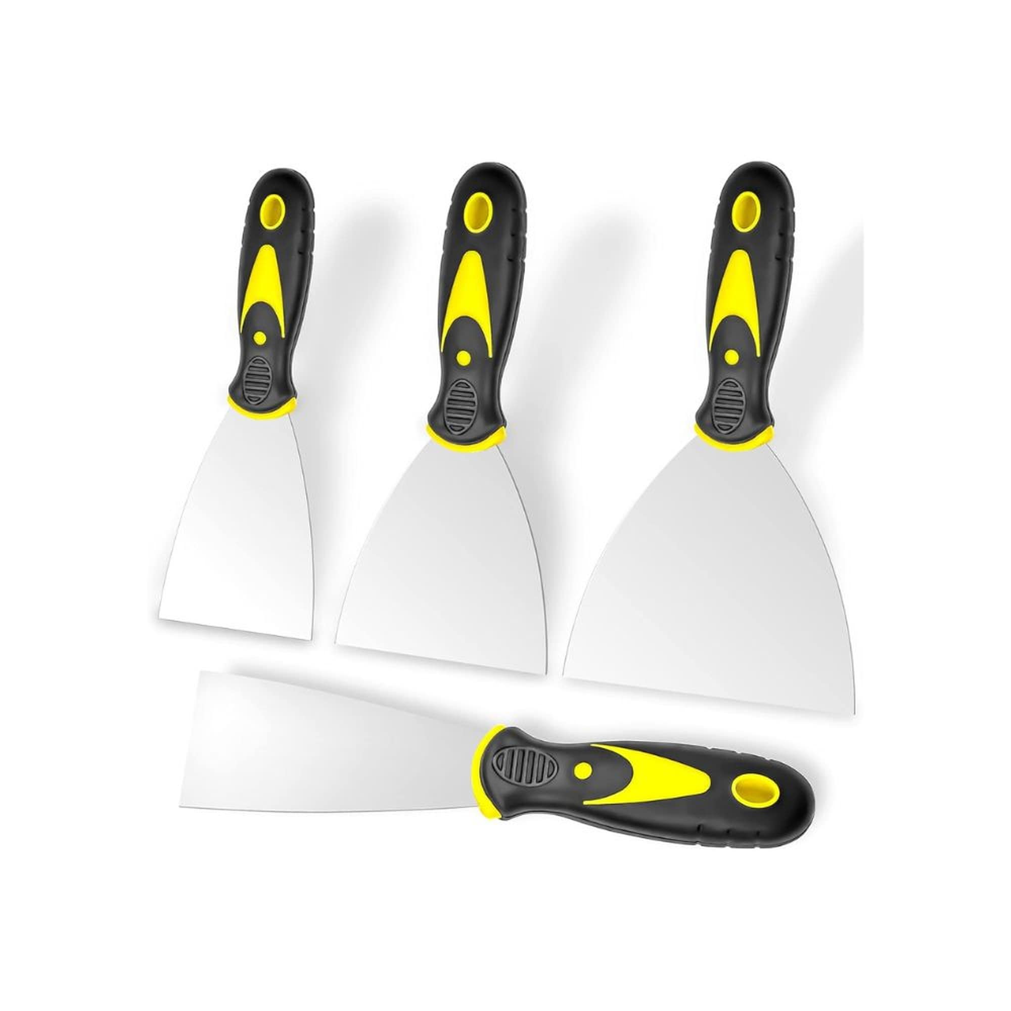 HyperDrop Cart 4Pcs Spackle Knife Set Stainless Steel Putty Knives with Ergonomic Handles for Drywall Painting and Home Repair