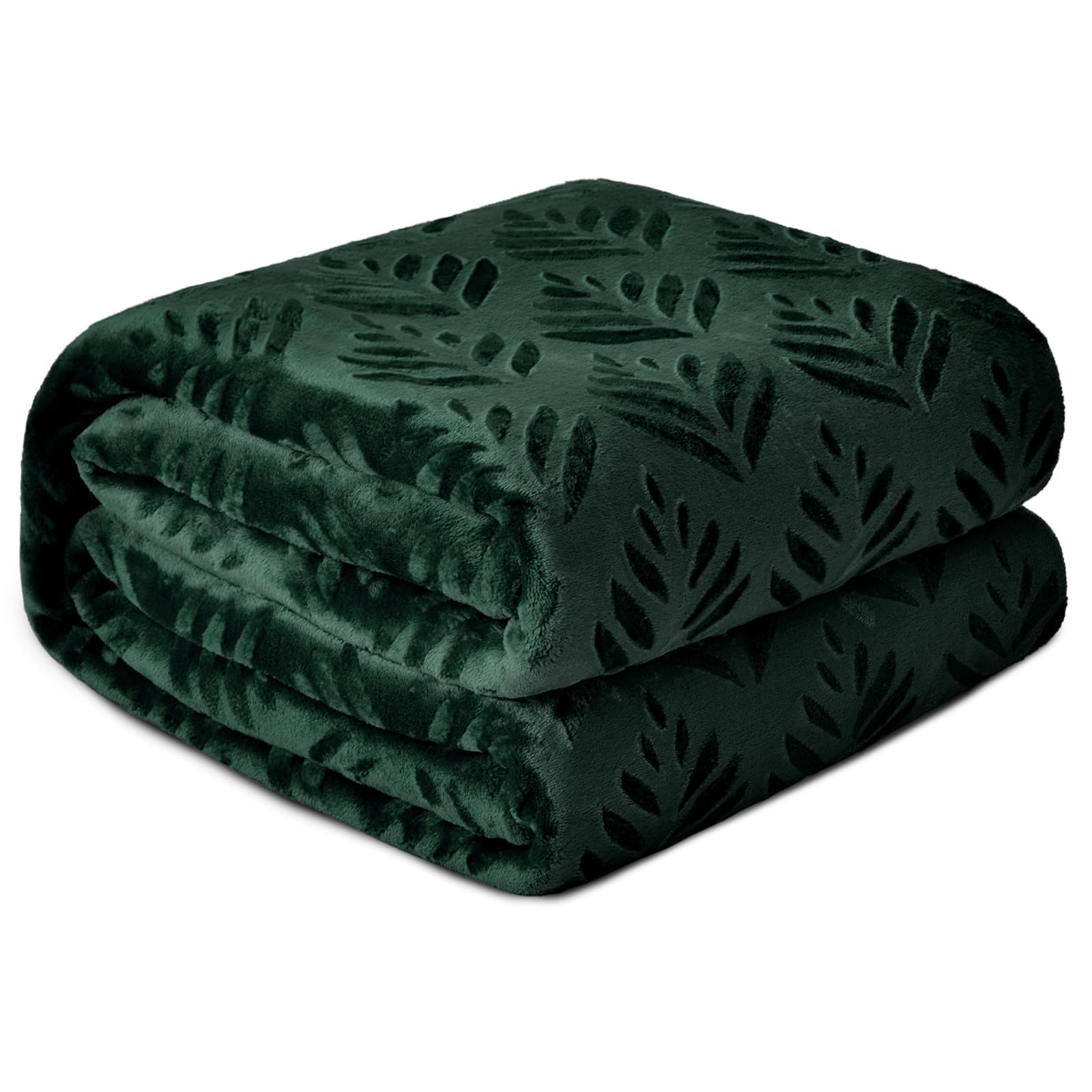 Yichuhaoxi  King Size Fleece Blanket Super Soft Cozy All Season Use Leaves Pattern Plush Lightweight Forest Green Ninety by One Hundred Four