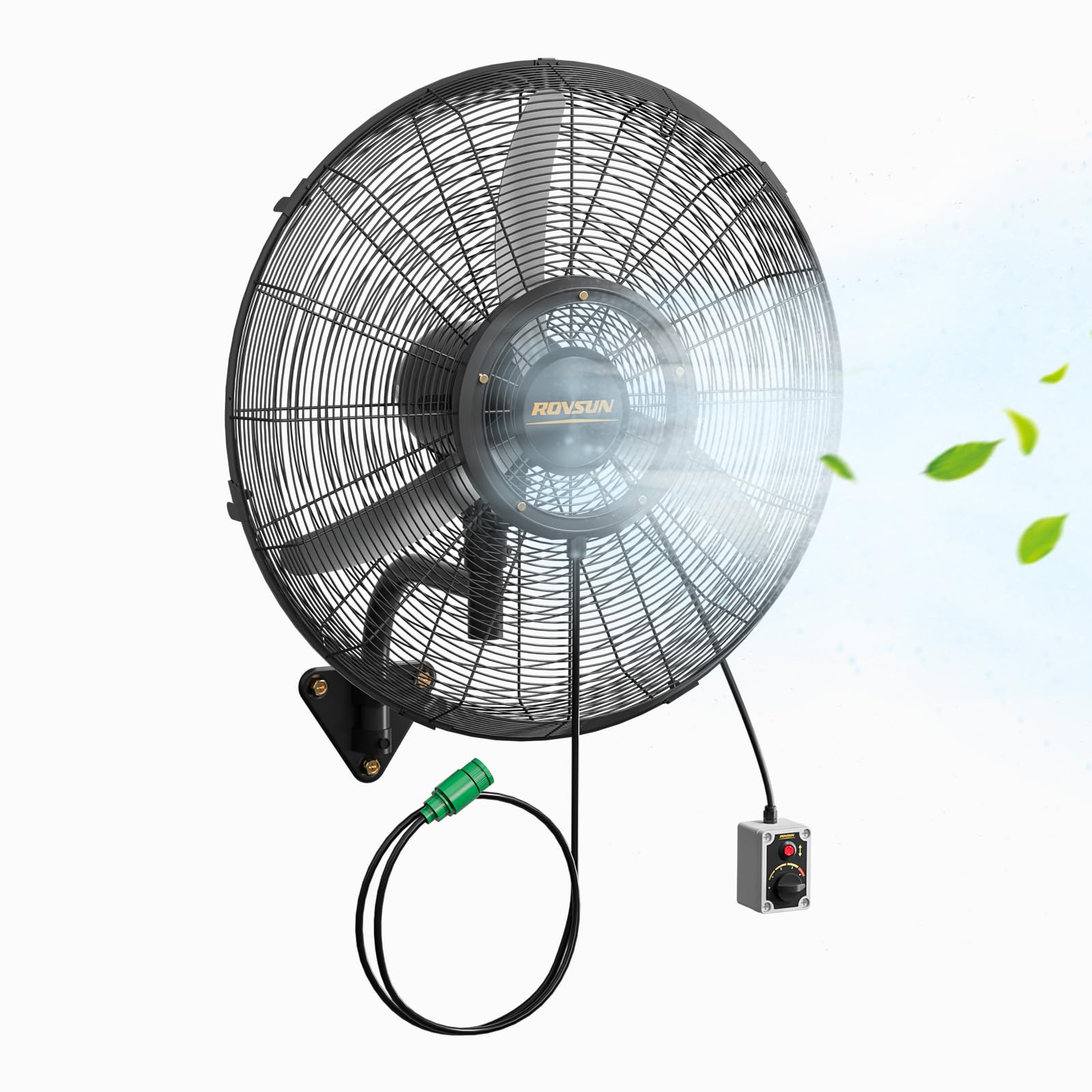 ROVSUN 26-in Wall Mount Misting Fan with 4-Speed High Velocity and Max 4100 CFM UL Listed Waterproof Fan with Wired Remote BLDC Motor and Spray Ring
