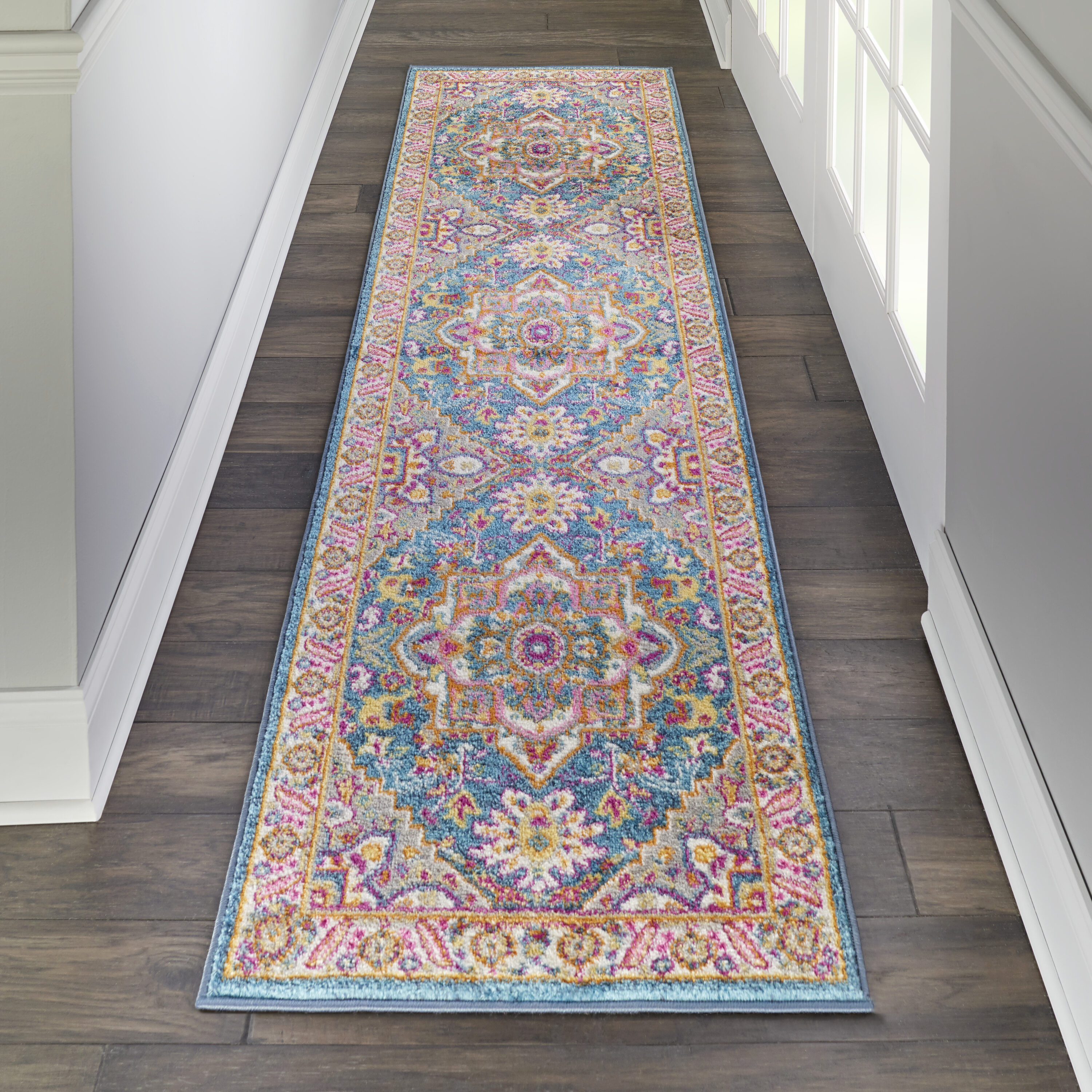 Nourison 099446014085 Passion 2 x 10 (ft) Loomed Polypropylene Teal Multicolor Rectangular Indoor Medallion Bohemian/Eclectic Runner rug