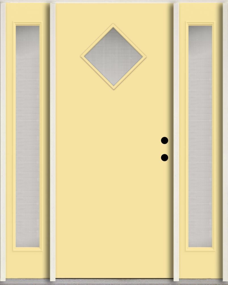 RELIABILT LO1067562 Spotlights 56-in x 80-in x 4-5/8-in Fiberglass 1/4 lite Left-hand inswing Cabana Yellow Paint Painted Prehung Front Door with Sidelights Insulating core