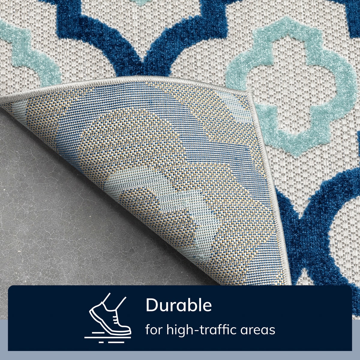 Reversible Geometric Blue Synthetic 3'11" x 5'3" Indoor/Outdoor Rug