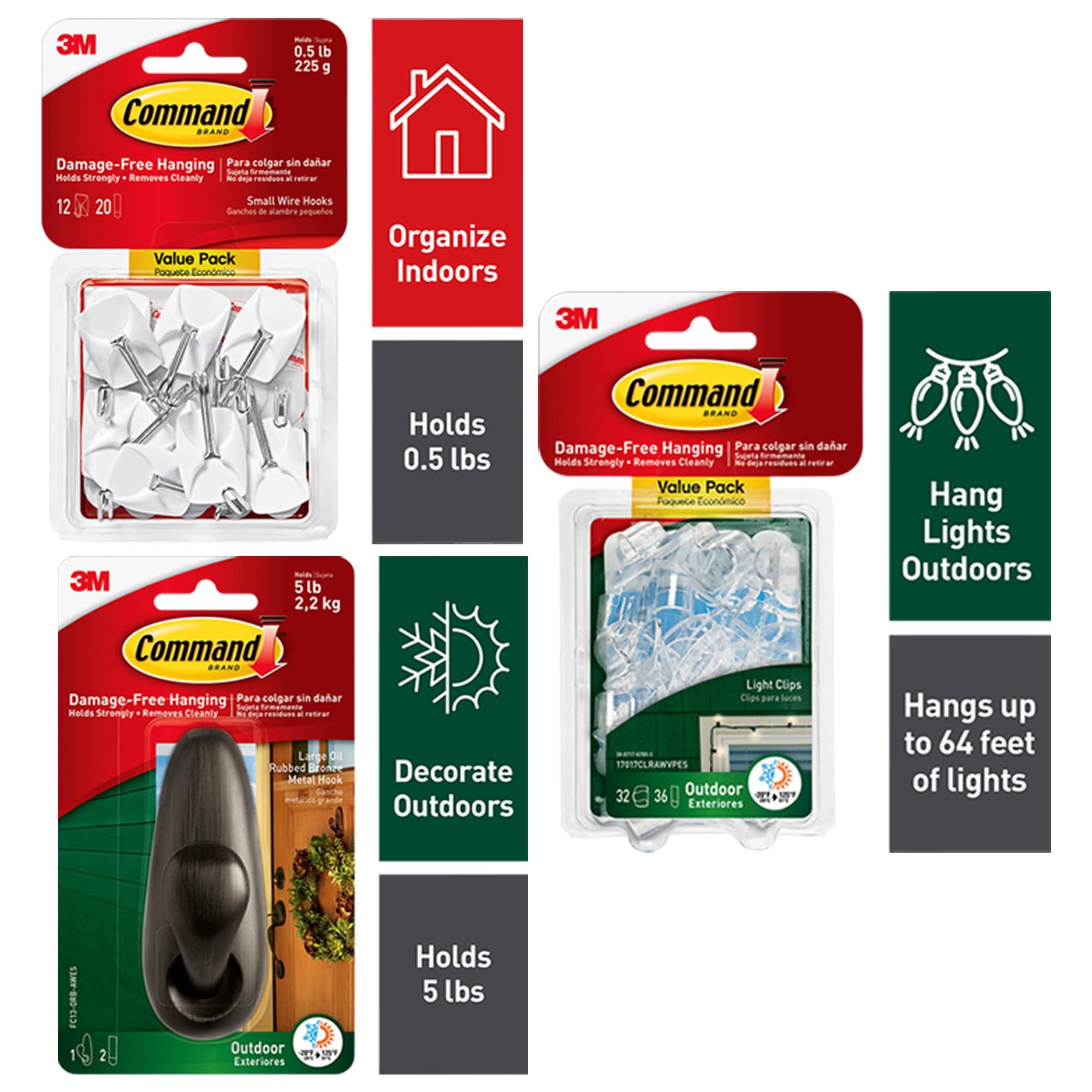 Shop Command Holiday Decorating Kit (Command Clear Light Clips, Command  Large Metal Hook, Command Small White Wire Hooks with Strips) at
