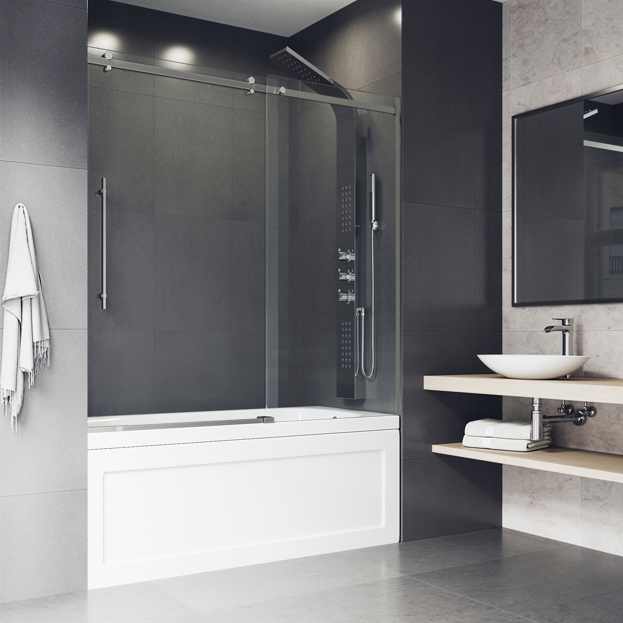 VIGO VG6043STCL6058 Luca Stainless steel 56-in to 60-in W x 58-in H Frameless Sliding Bathtub door