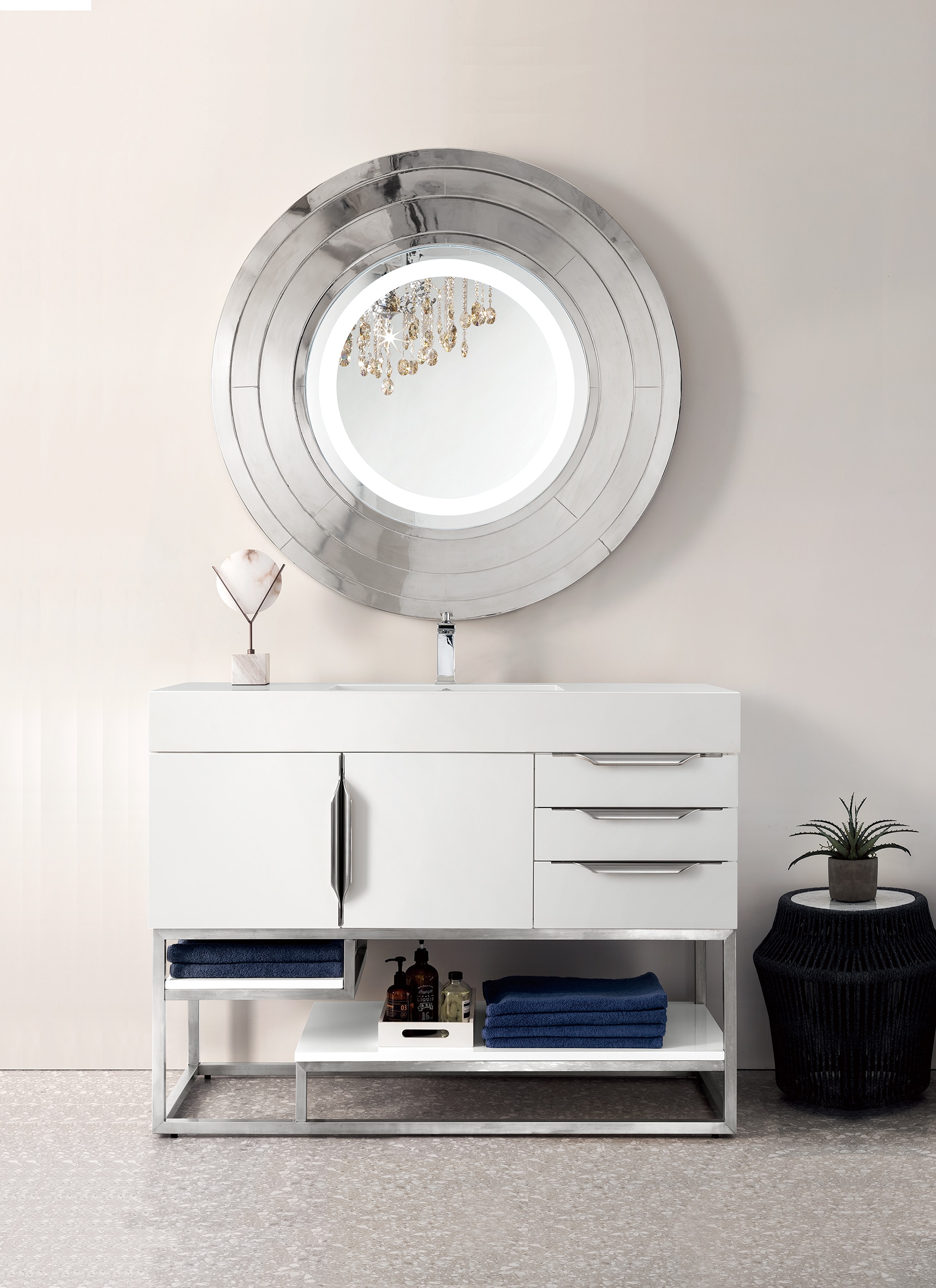 James Martin Vanities 388V48GWBNGW Columbia 48-in Glossy White Single Sink Bathroom Vanity with Glossy White Solid Surface Top