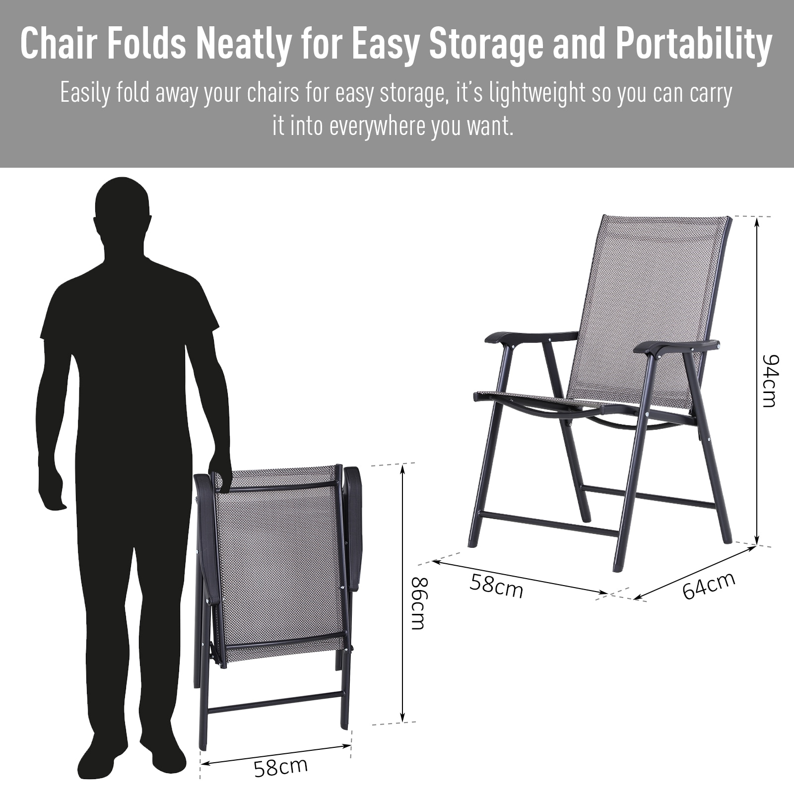 Outsunny 2 Black Steel Frame Stationary Conversation Chair with Gray ...