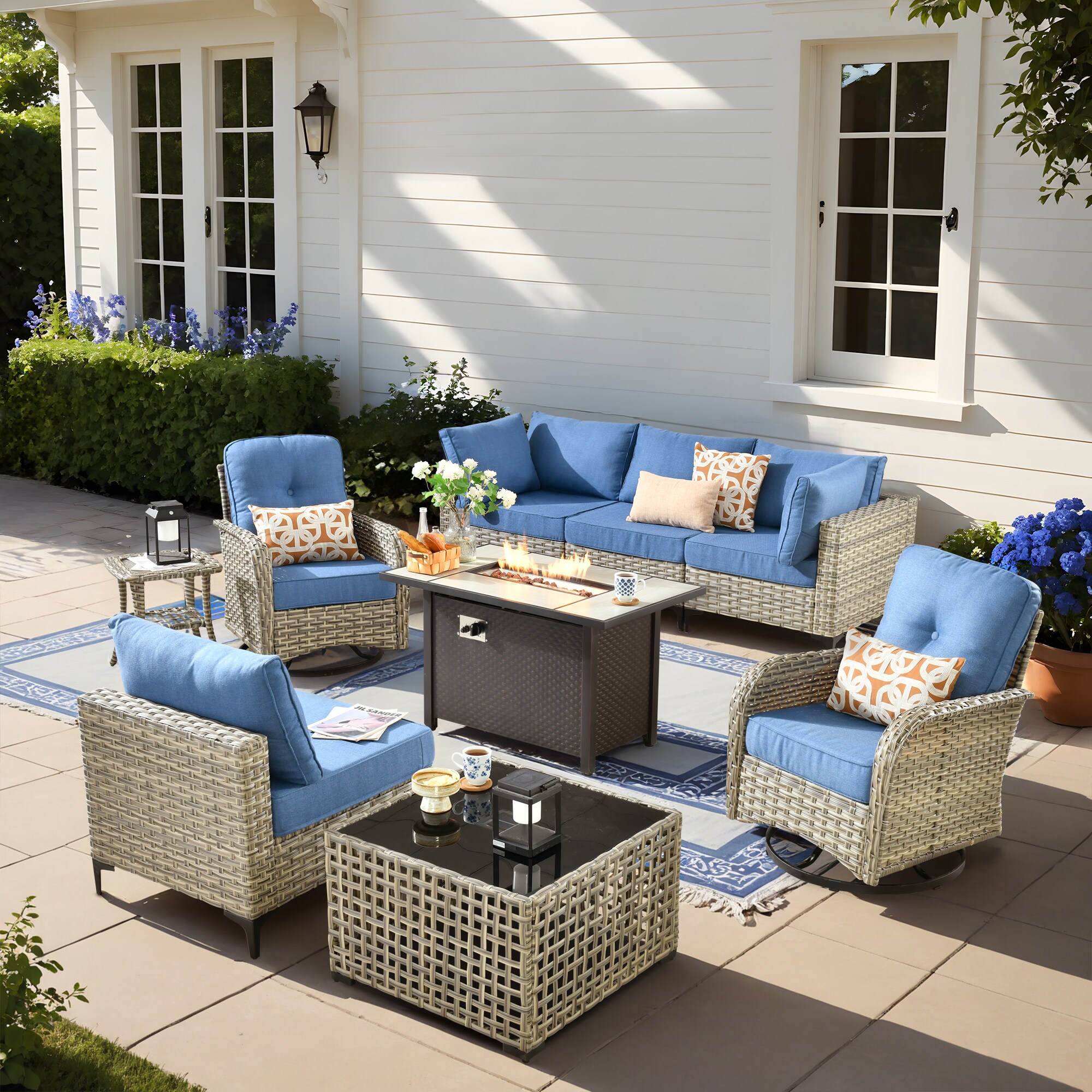 ALTRIGUS 6LCFP03VYZSKT509AL 9 -Piece Wicker Patio Sofa Conversation Set with Blue Cushions