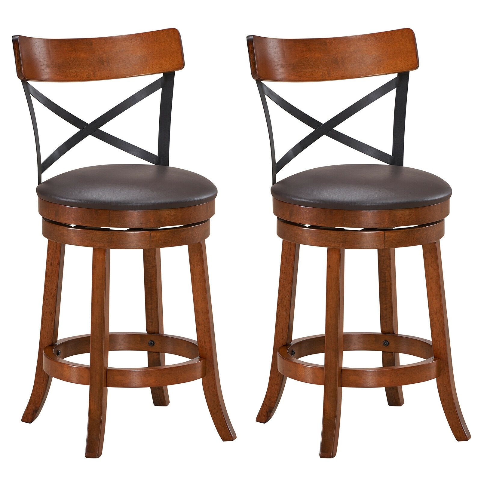 Iseryn ID6748824 Brown 25-in H Counter height Round seat Upholstered Swivel Wood Bar Stool and Back