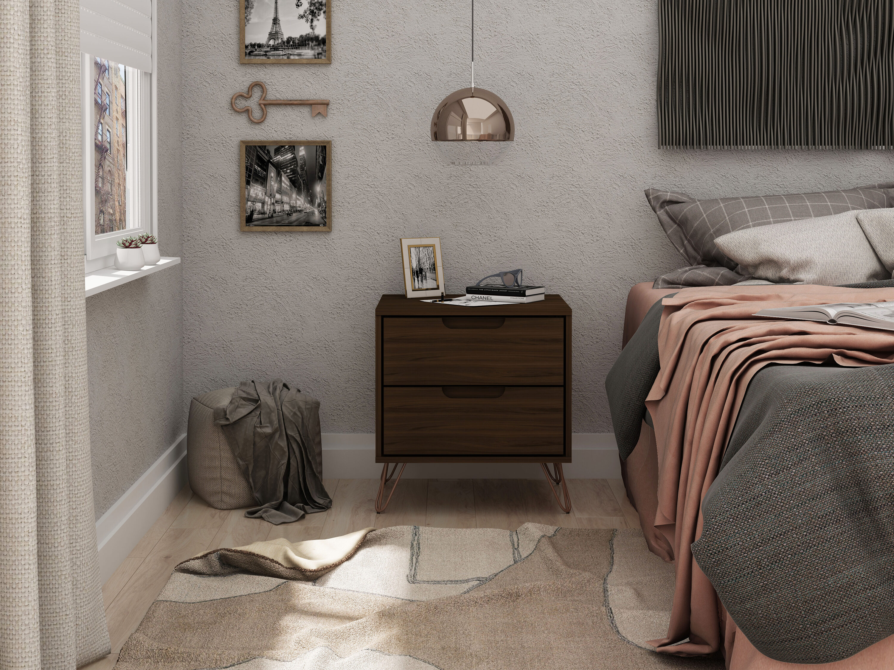 Manhattan Comfort 102GMC5 Brown 2 -Drawer 20.08-in W x 21.65-in H Midcentury Nightstand