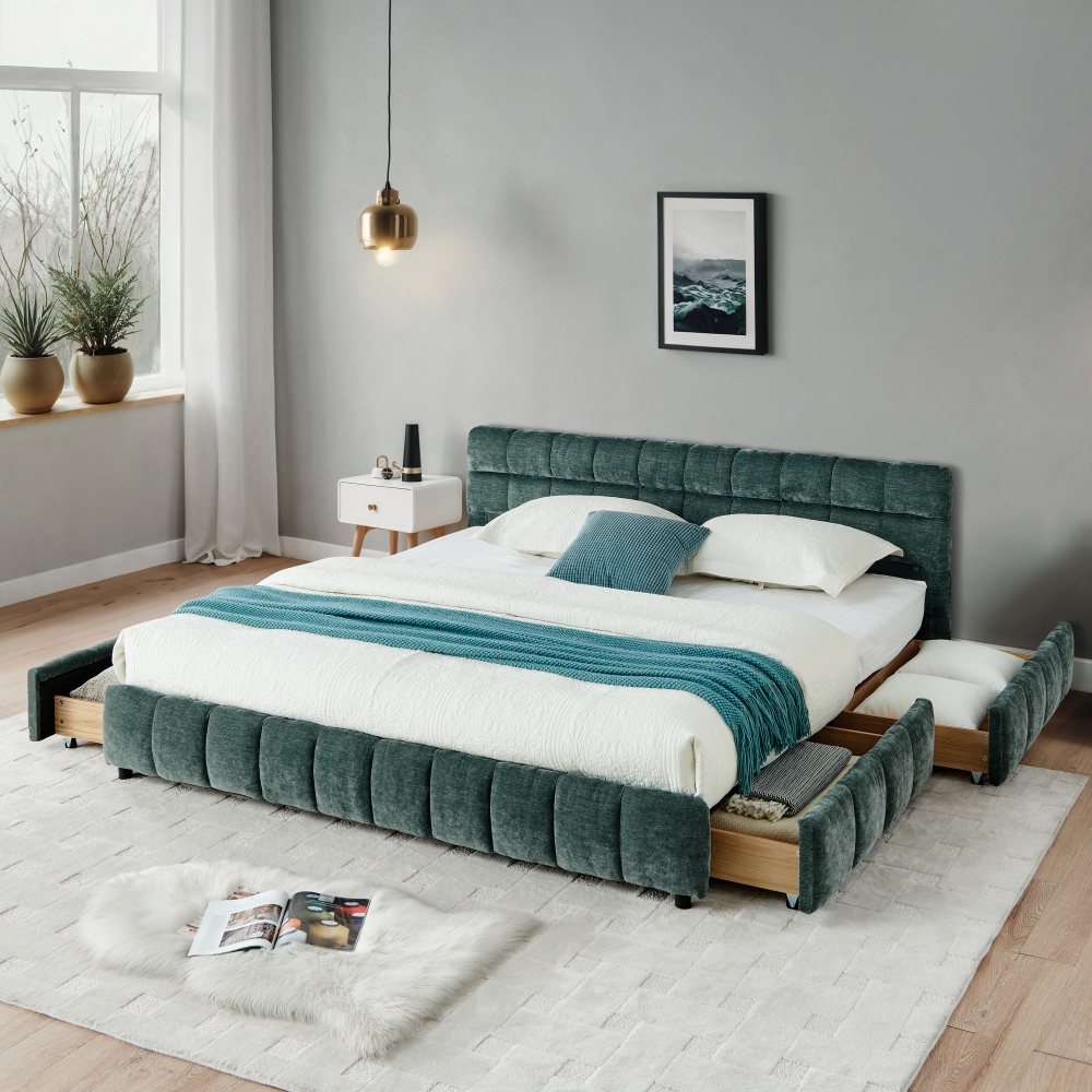 CHITA Cliforni King Tufted Upholstered Storge Pltform Bed Drwers Pdded ...