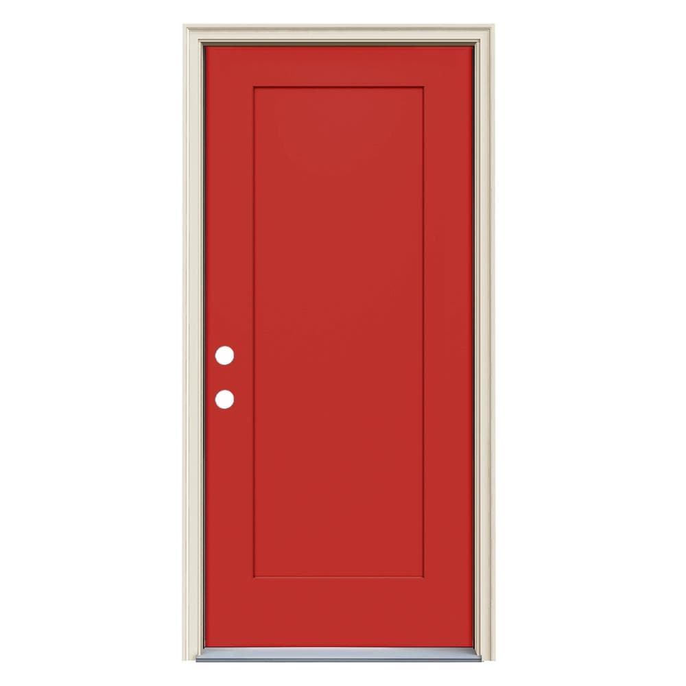 JELD-WEN LOWOLJW229900016 36-in x 80-in x 4-9/16-in Steel Right-Hand Inswing Persimmon Painted Prehung Front Door with Brickmould Insulating Core
