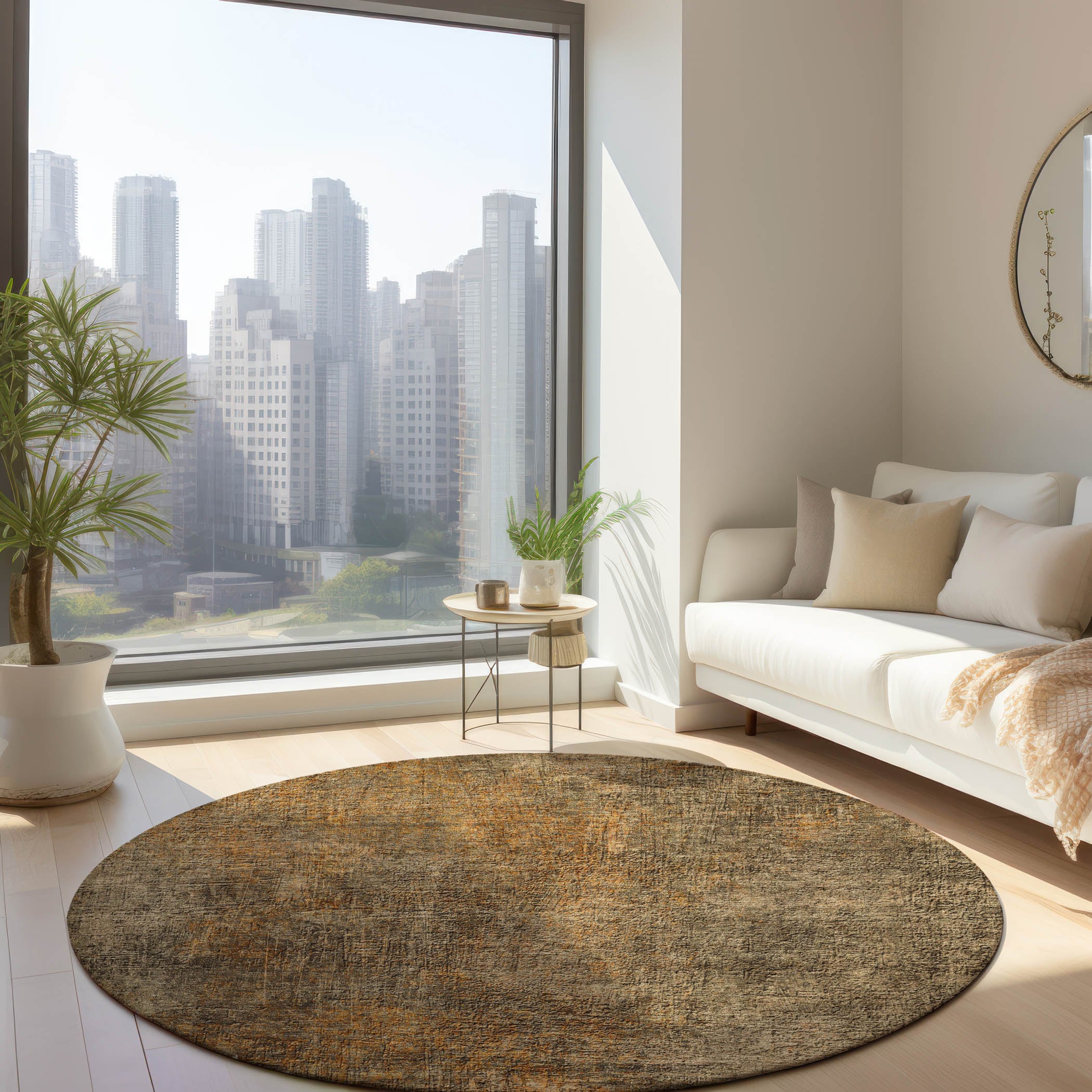 Addison Rugs ACN593BR8RO Chantille ACN593BR 8 x 8 (ft) Polyester Brown Round Indoor/Outdoor Abstract Machine washable Area rug