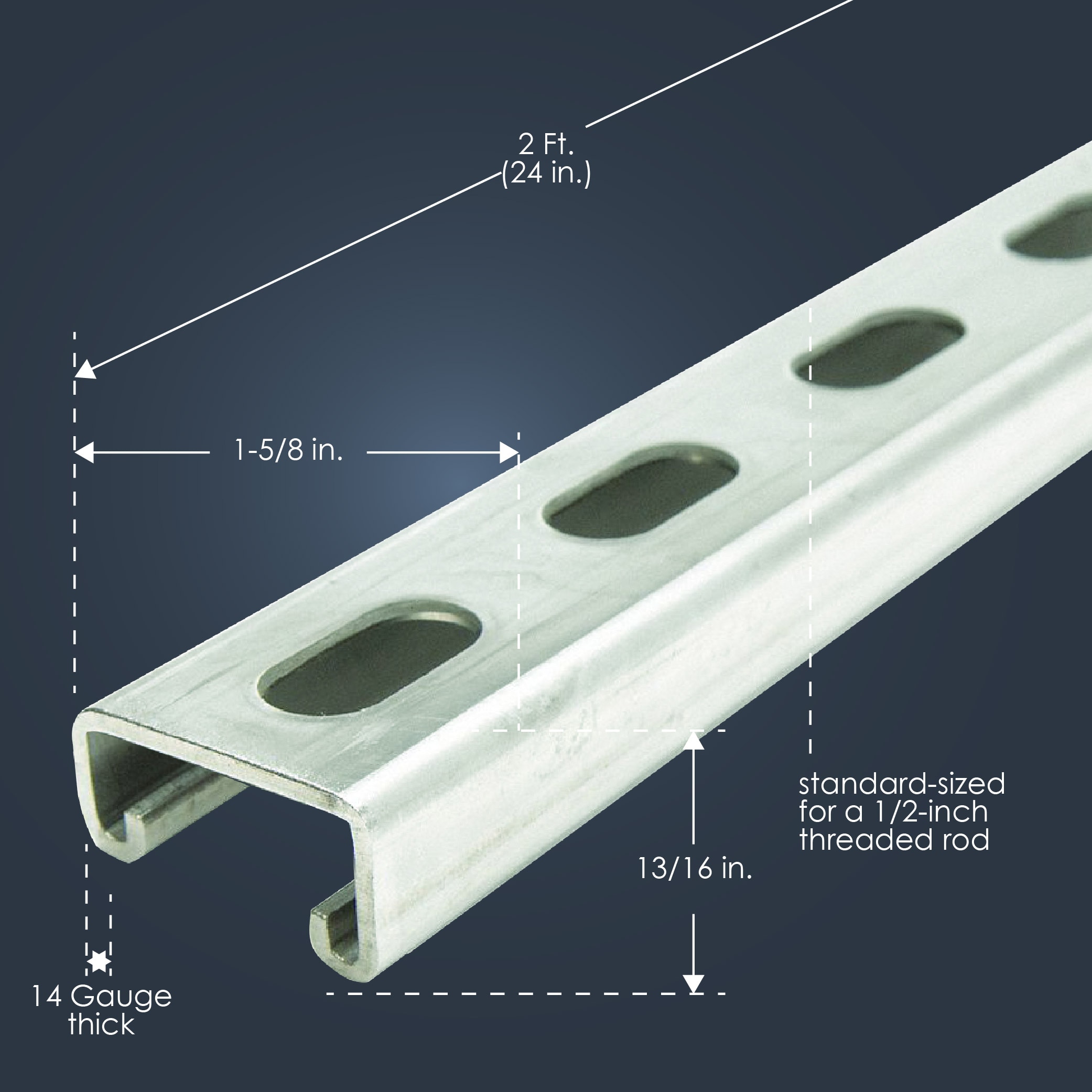 Adamax 2-ft 14-Gauge Electro-galvanized Half Slot Channel