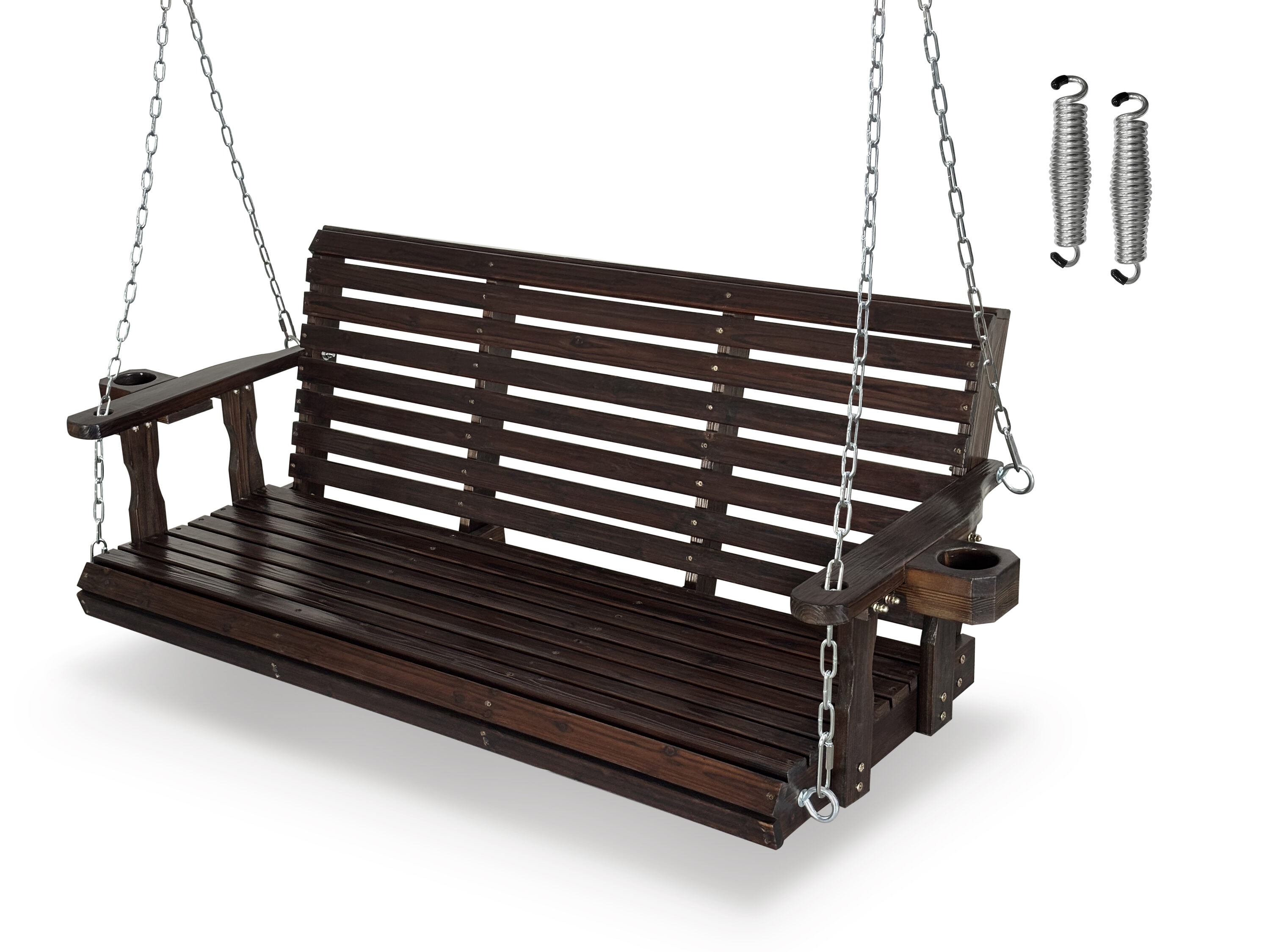 Fortune Candy PSX005LT 5 FT Extra Large 3-Seater Wooden Porch Swing Bench Swing with Cupholders and Hanging Chains