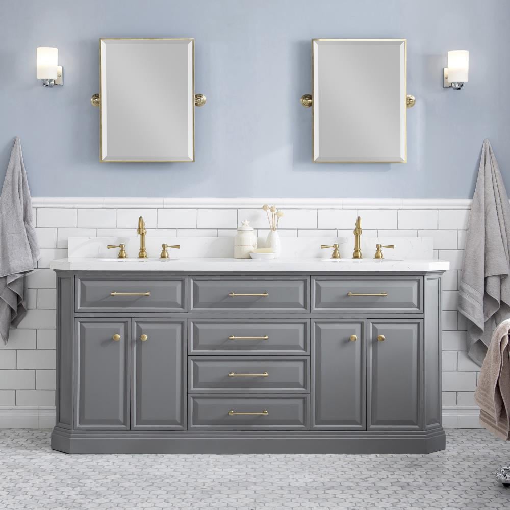 Water Creation PA72B-0600CG Palace 72-in Cashmere Grey Undermount Double Sink Bathroom Vanity with Quartz Quartz Top (Mirror Included)