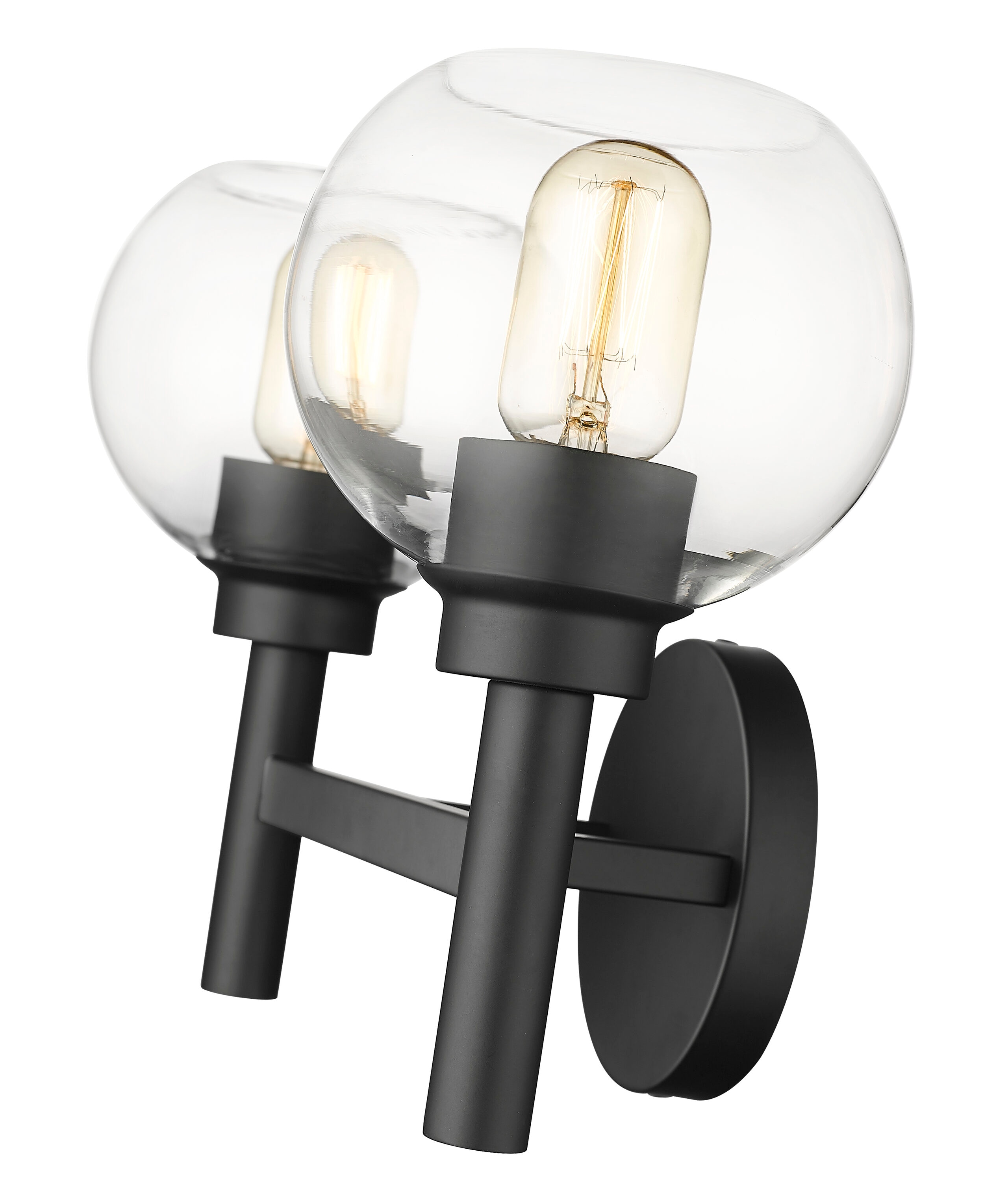 Contemporary Matte Black 2-Light Vanity Sconce with Clear Glass