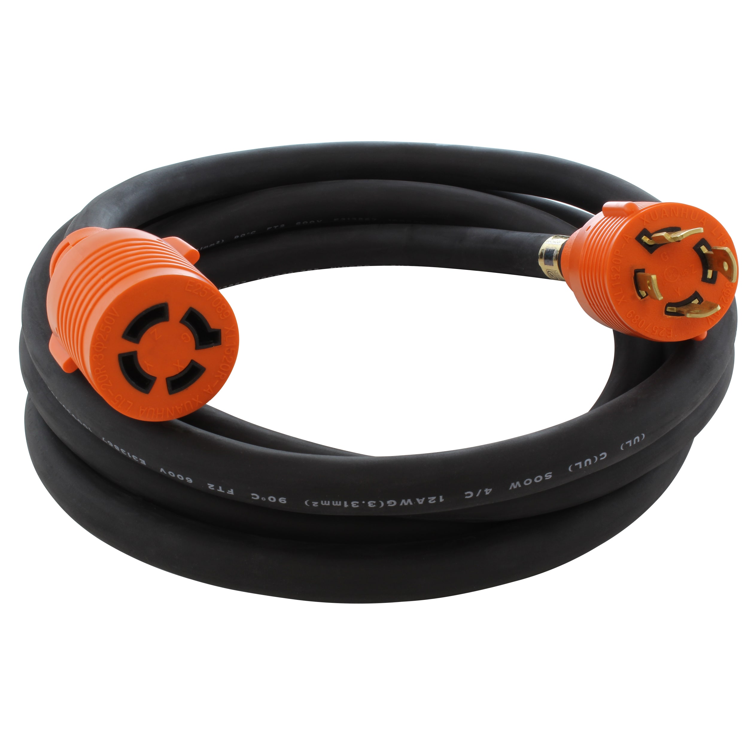 AC WORKS L1520PR-025E NEMA L15-20 Cord 25-ft 12 / 4 4 Prong Black Indoor/Outdoor SOOW Heavy Duty Locking Extension Cord