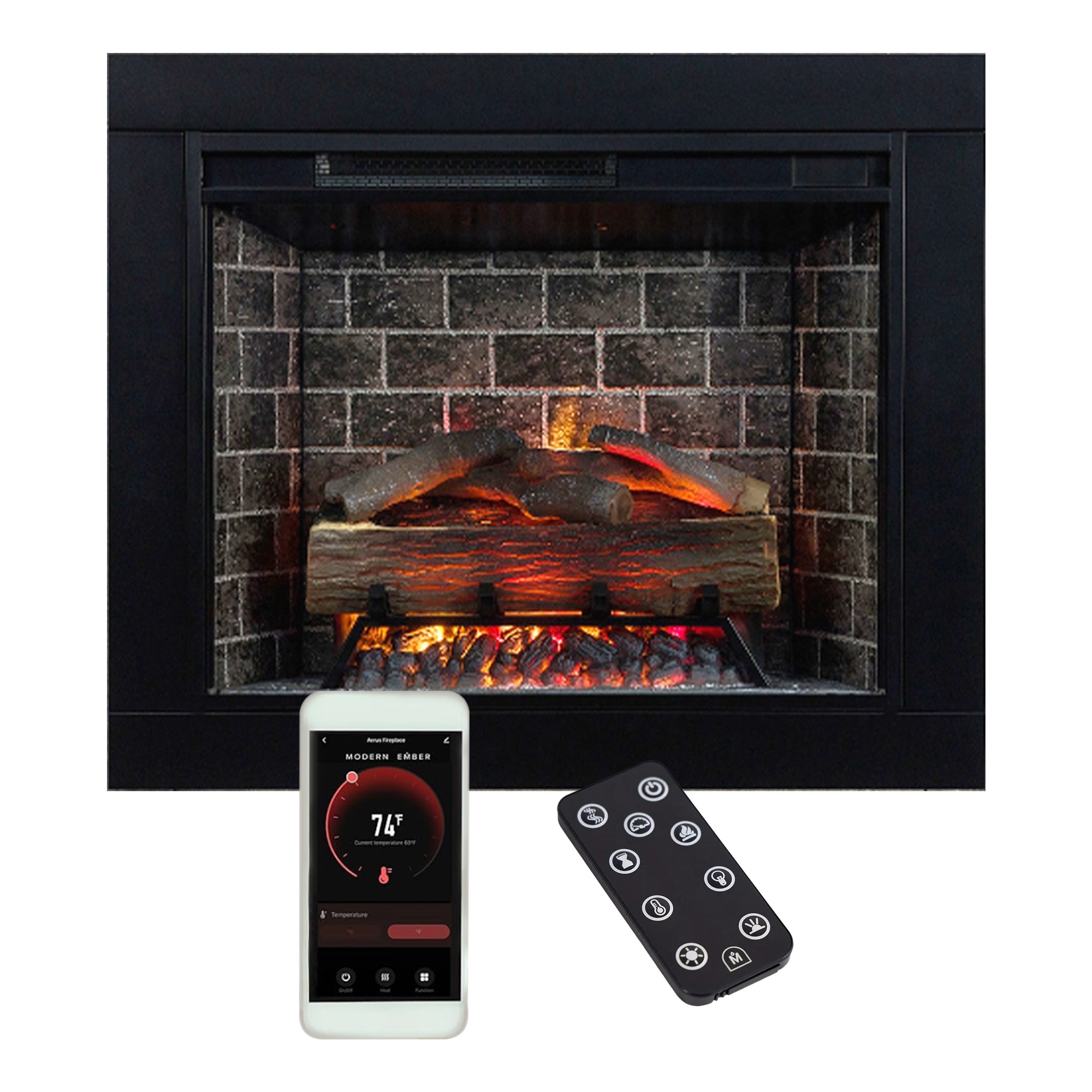 Modern Ember EF-TL-28 & TRIM-28 29.5-Inches Brick Uptown with Trim Kit Smart Electric Fireplace Insert