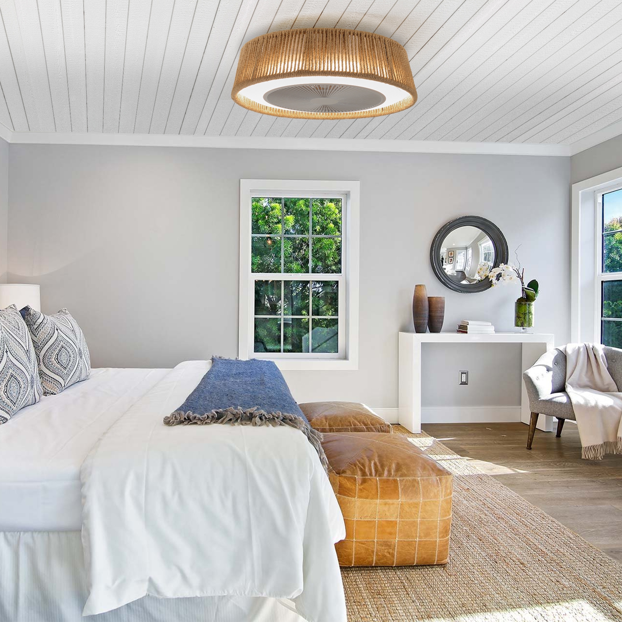 BABOOM BOM-1340P20-OR Caged Ceiling Fan with Light 21.3-in Color-Changing Integrated LED Flush Mount Smart White with Cage Ceiling Fan With Light - Remote Included ( 5 -Blade )