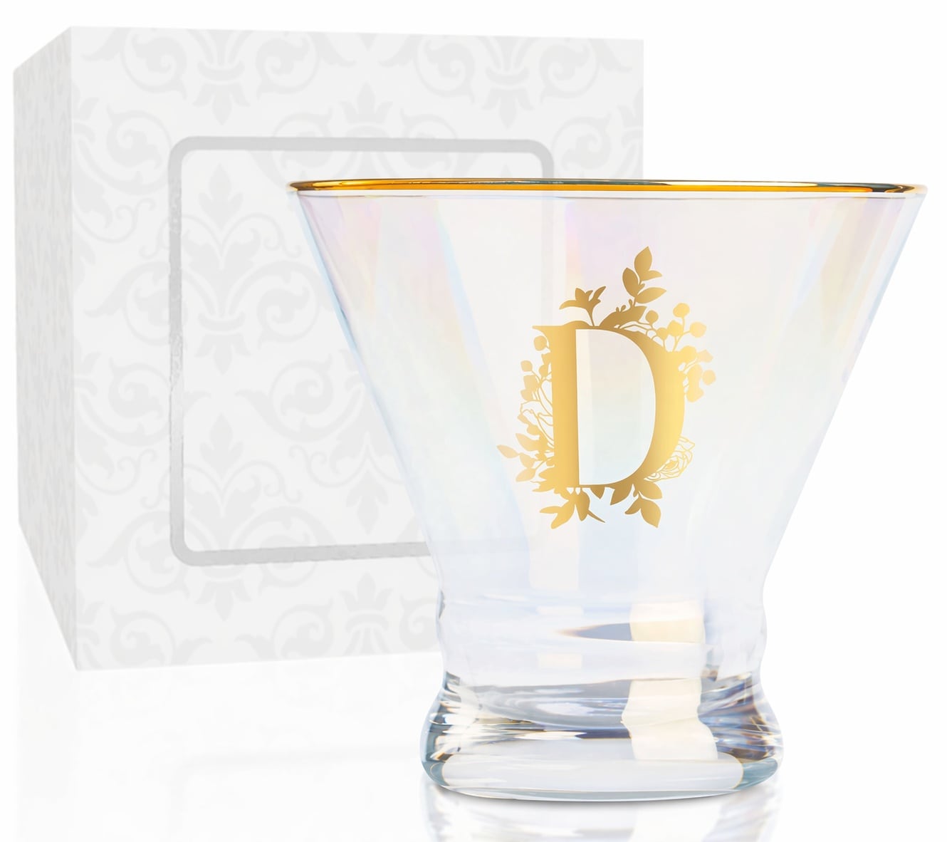 Aoibox  Iridescent Stemless Martini Glass with Personalized Initial D 8 Ounce Capacity with Monogrammed Appeal