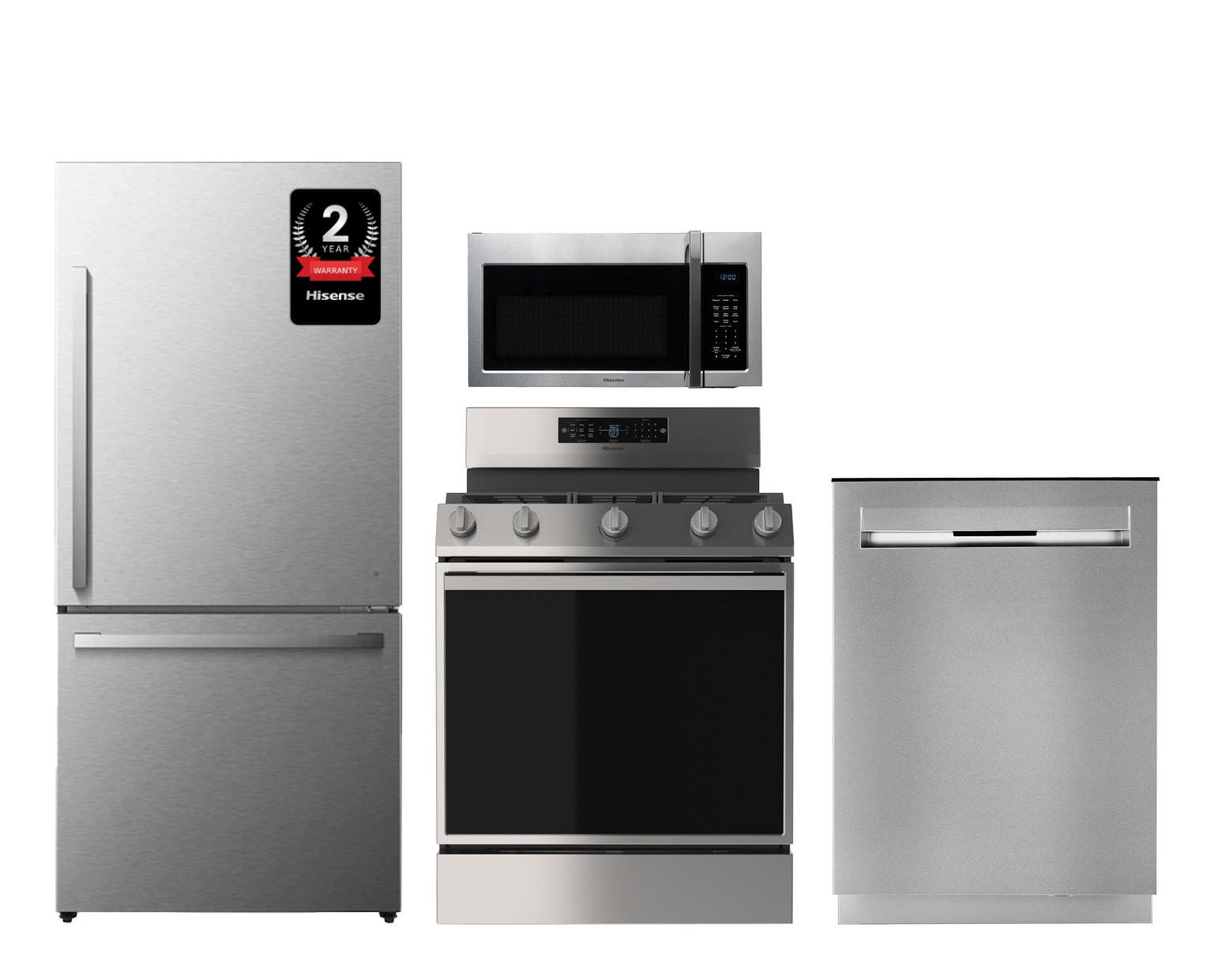 Hisense Bottom-Freezer Refrigerator with Ice Maker, Gas Freestanding Range  in Stainless Steel, Third Rack Dishwasher