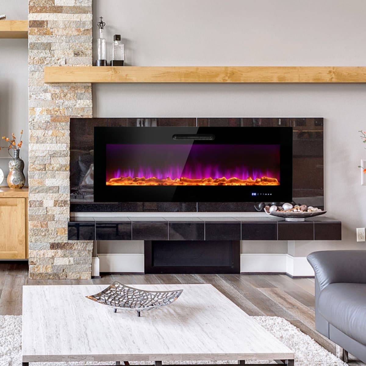 Clihome CL-DKUS-10131 50-Inches W Black Wall mount Fan-forced Wall-mount Electric Fireplace with Remote Control Included