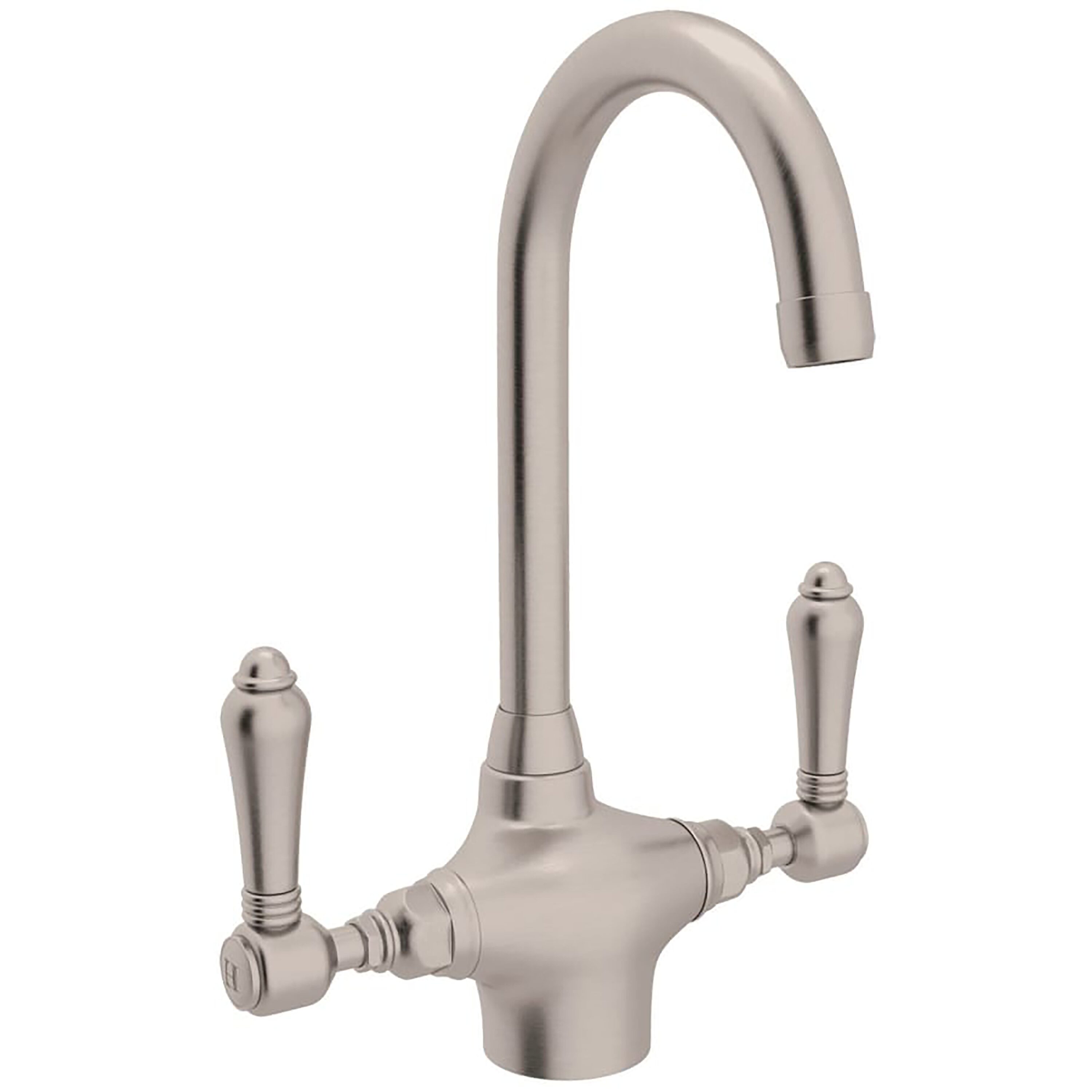 Rohl A1667LMSTN-2 Satin Nickel Double Handle Deck-mount Handle Residential High-arc Kitchen Faucet