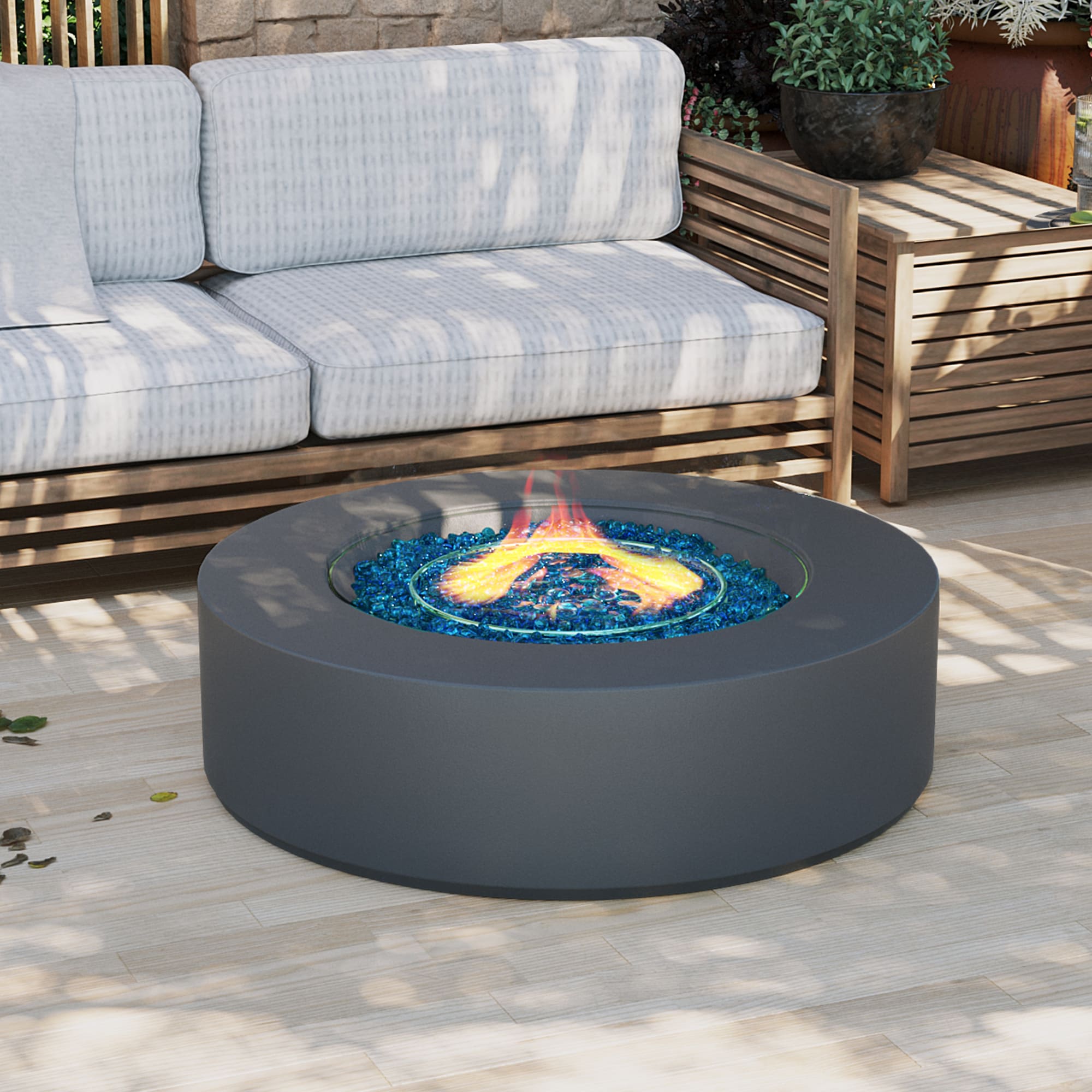 Patio Watcher LS-42M-DK 40.94-in W Dark Gray Concrete Round Liquid propane Fire pit table
