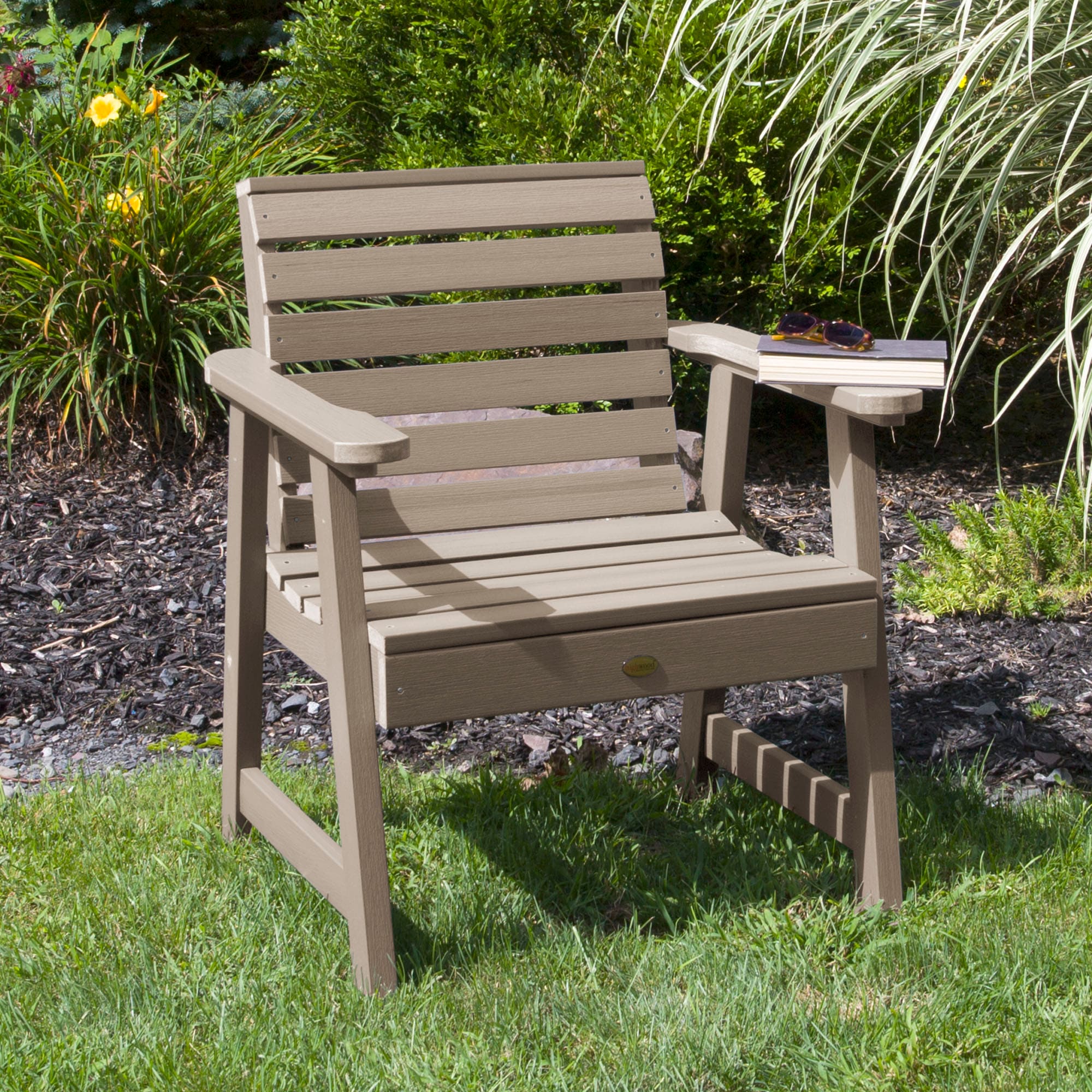highwood AD-CHGW1-WBR The Weatherly Woodland Brown Poly-lumber Frame Stationary Conversation Chair with Slat Seat