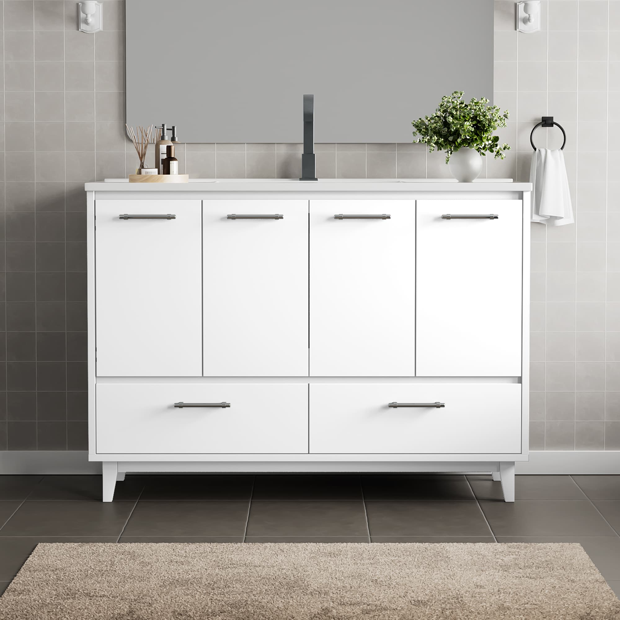JEAREY BJD-BN DIYers Vanities 48-in White Single Sink Bathroom Vanity with White Cultured Marble Top