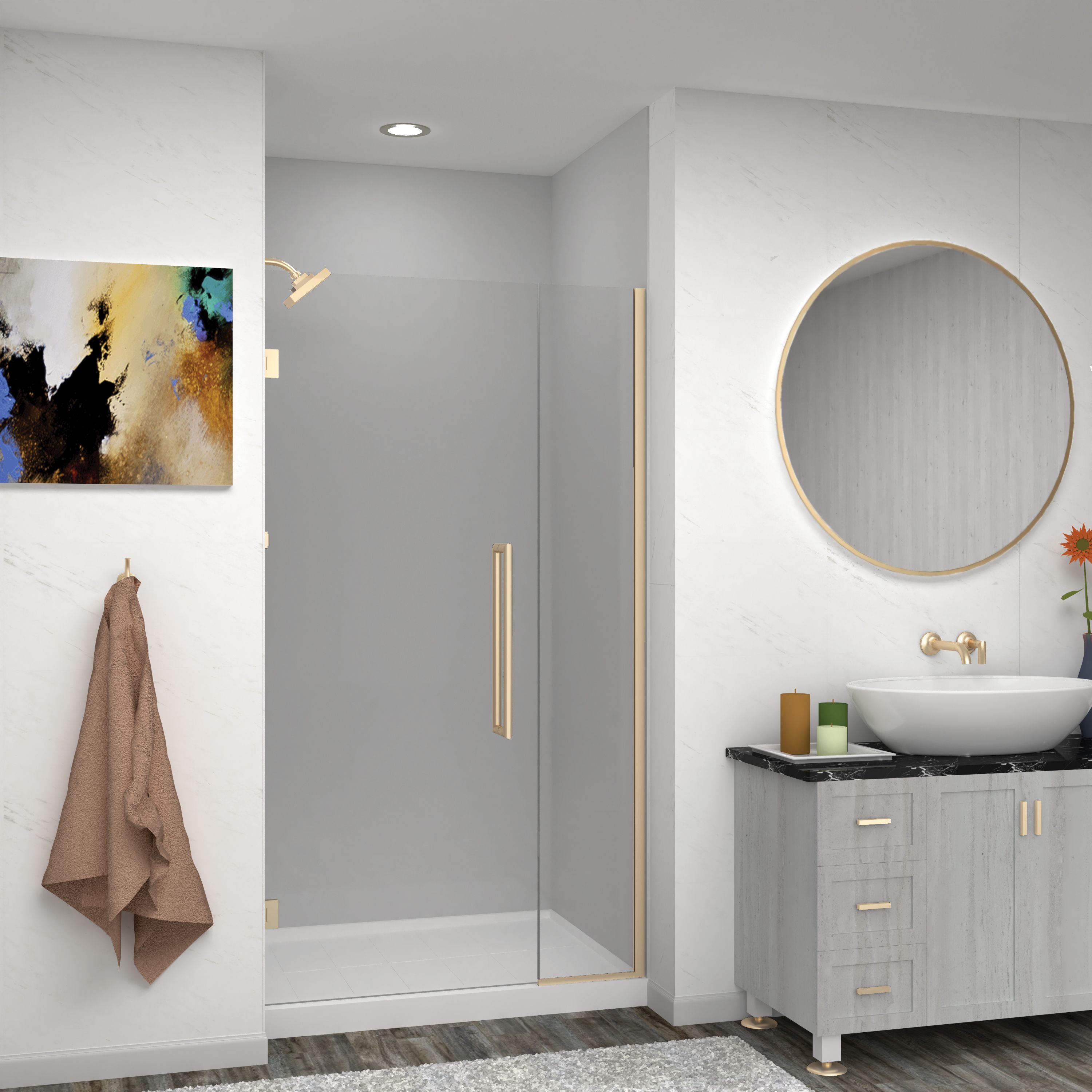 Transolid EHTB42307610C-T-CB Elizabeth Champagne Bronze 42-in to 42-1/2-in x 76-in Semi-frameless Hinged Soft Close Shower Door