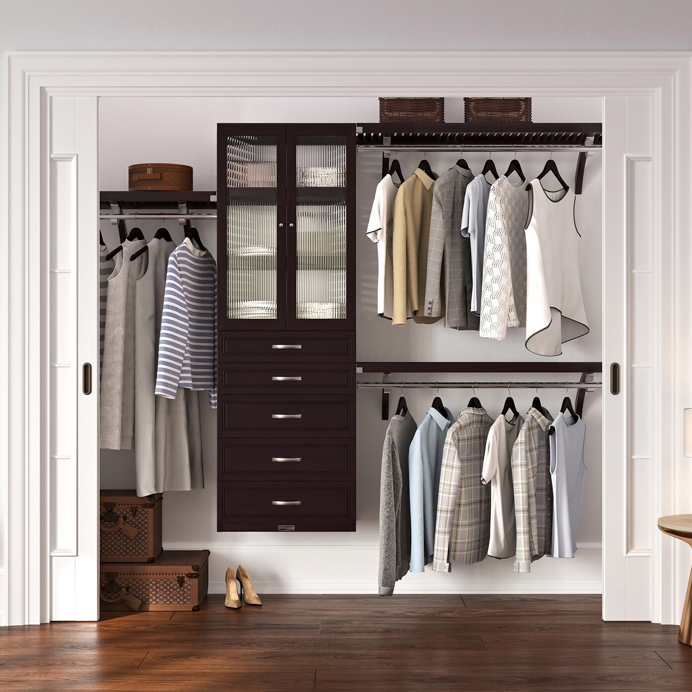 John Louis Home JLH-350WC-E-GD 4-Feet to 10-Feet W x 7-Feet H Espresso Ventilated Shelving Wood Closet System