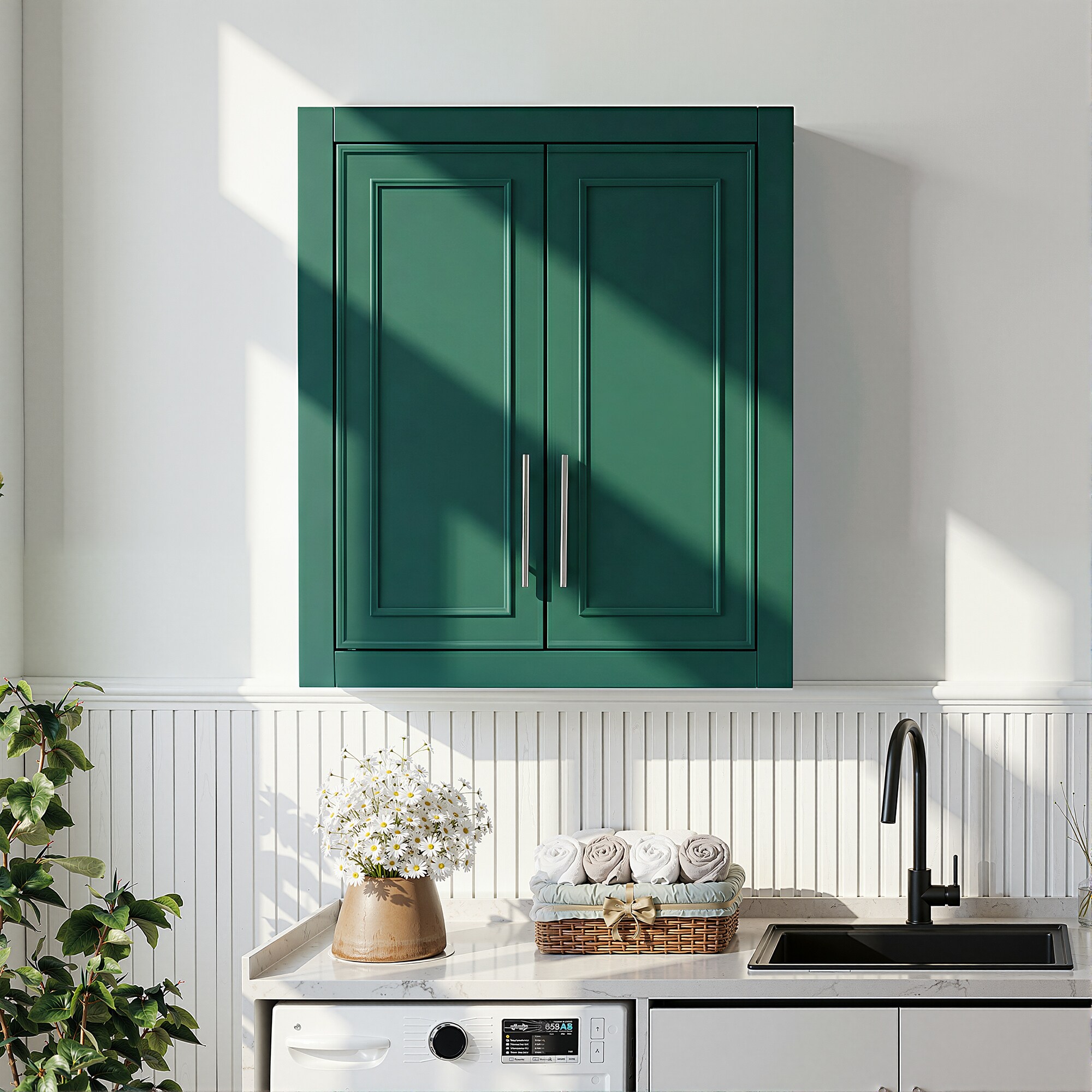 Misty Moon - 22-in W x 26-in H x 8-in D Dark Green Wood Composite Wall Mount Bathroom Medicine Ca...